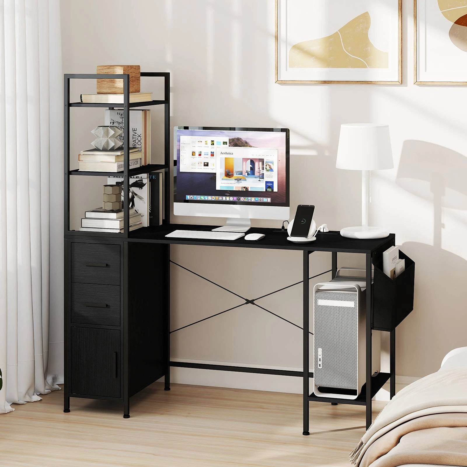 2 Costway Computer Desk Office Desk w/LED Lights & Power Outlets Gaming Table, 2 of 3