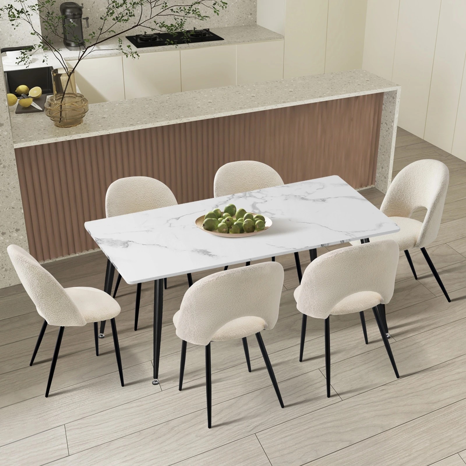 3 Oikiture 120cm Rectangle Dining Table with 6PCS Dining Chairs Sherpa - Multi, 3 of 9