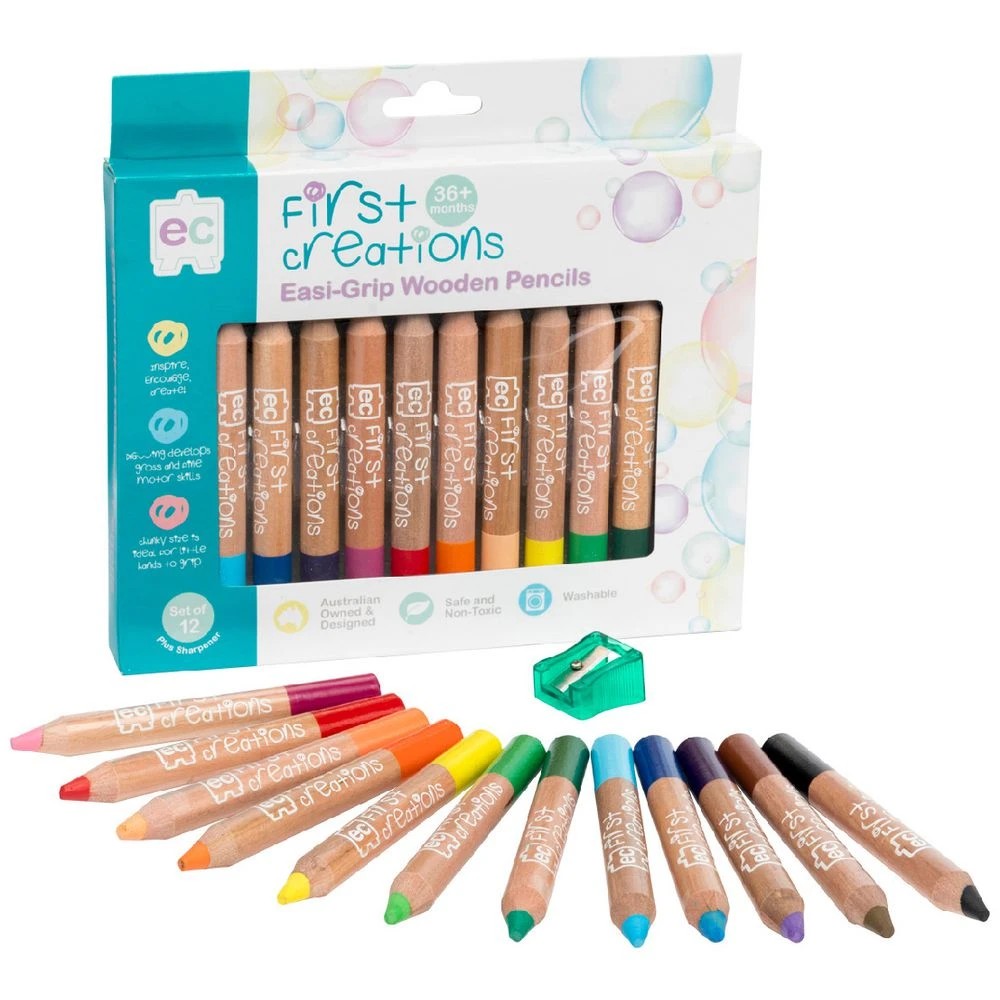 1 First Creations Easi-Grip Wooden Pencils Assorted 12 Pack, 1 of 2