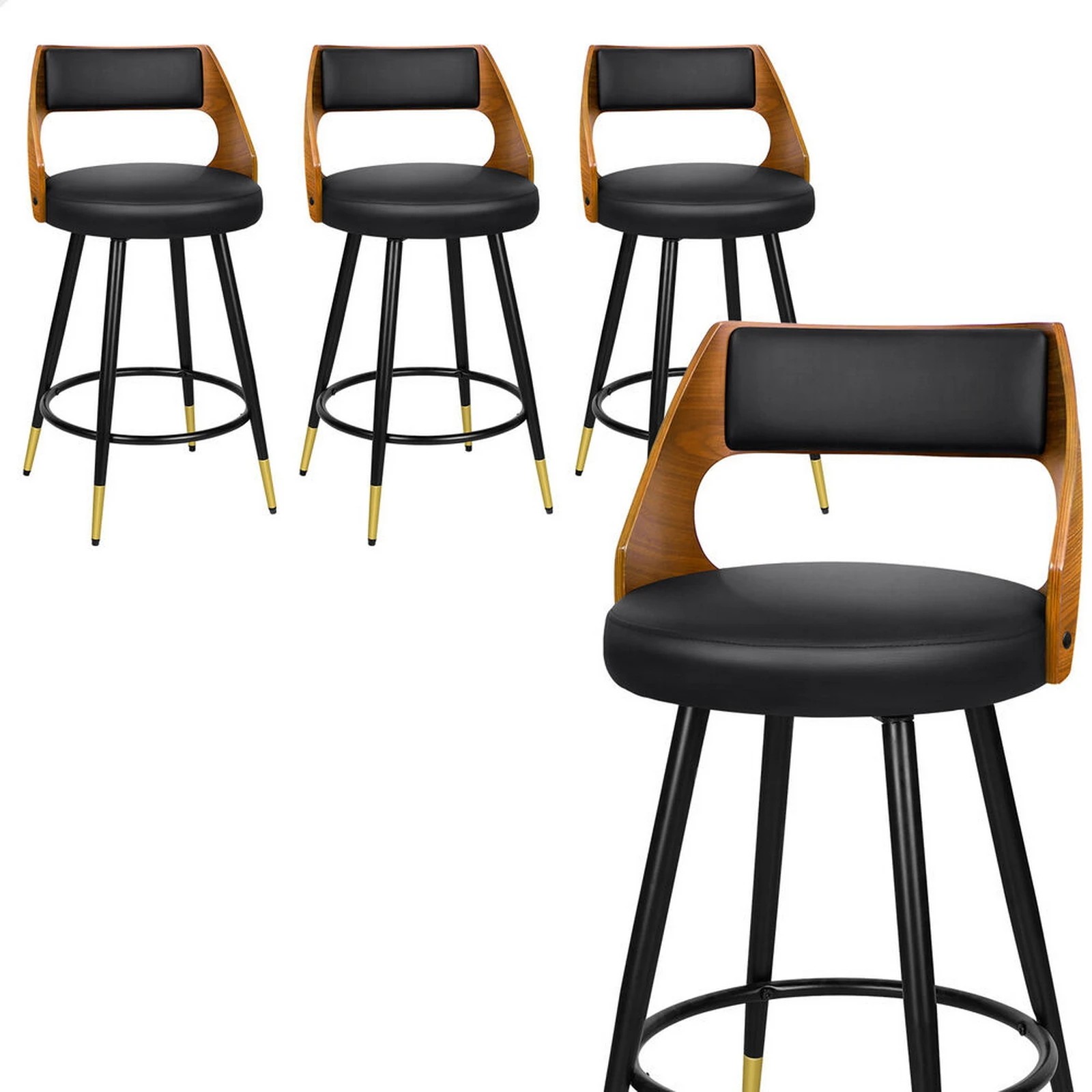 1 Alfordson 4x Swivel Bar Stools Morgan Kitchen Wooden Dining Chair - Black, 1 of 10