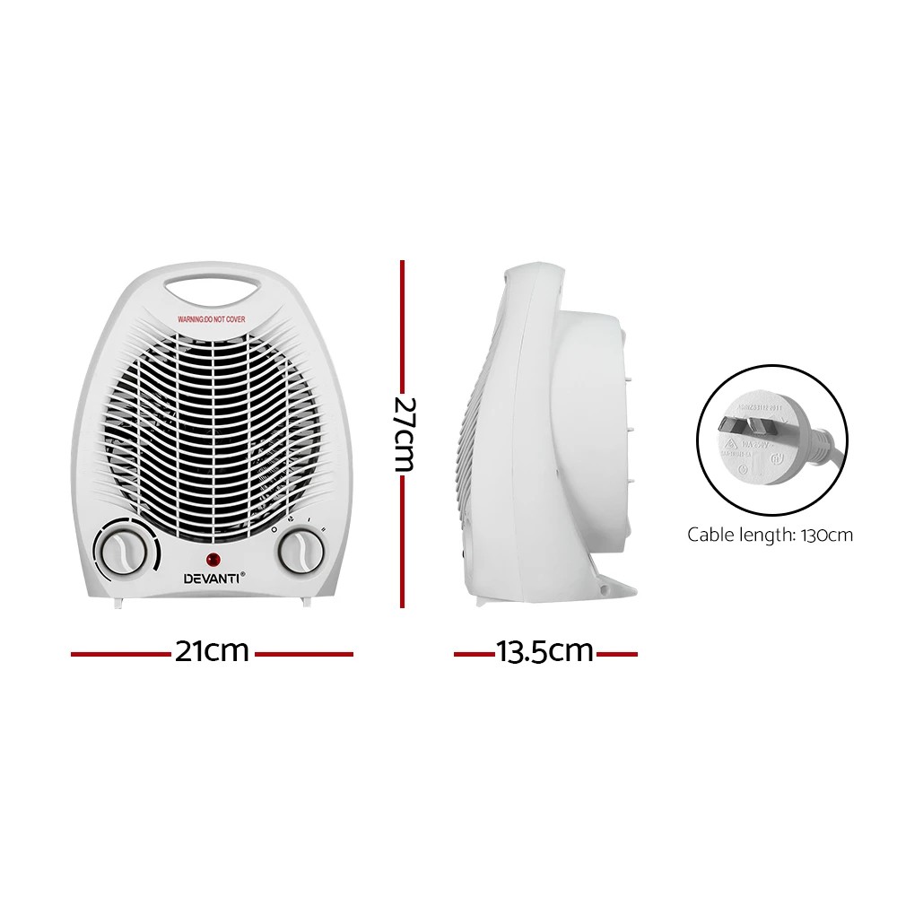 2 Devanti Electric Fan Heater 2000W - White, 2 of 6