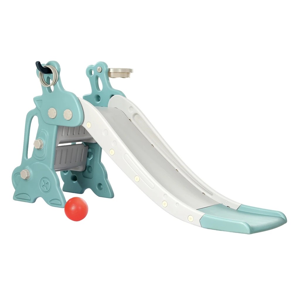 1 Keezi Kids Slide Set Basketball Hoop Ring Outdoor Playground Toy Deer 140cm - Blue, 1 of 5