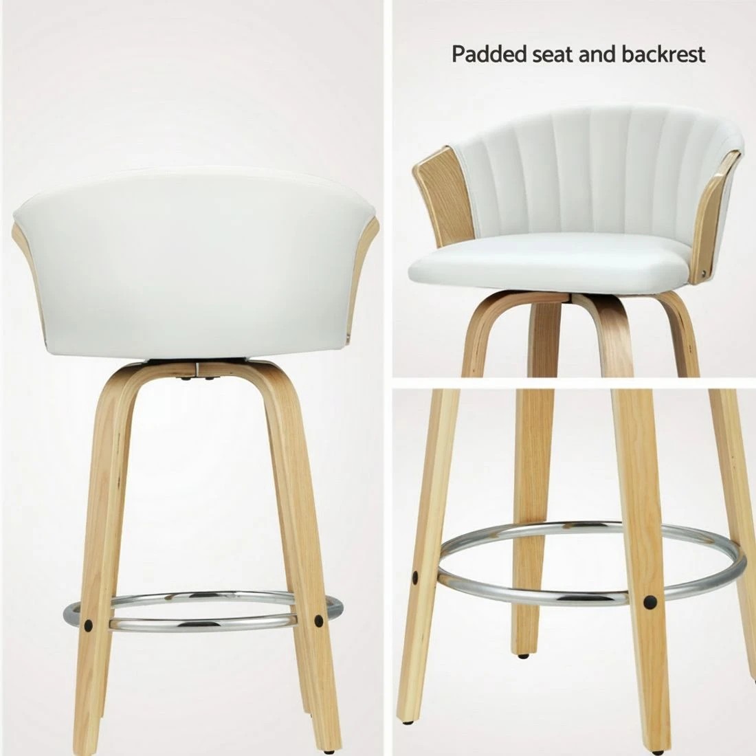 4 Artiss 4x Bar Stools Swivel Leather Chairs Wooden - White, 4 of 6