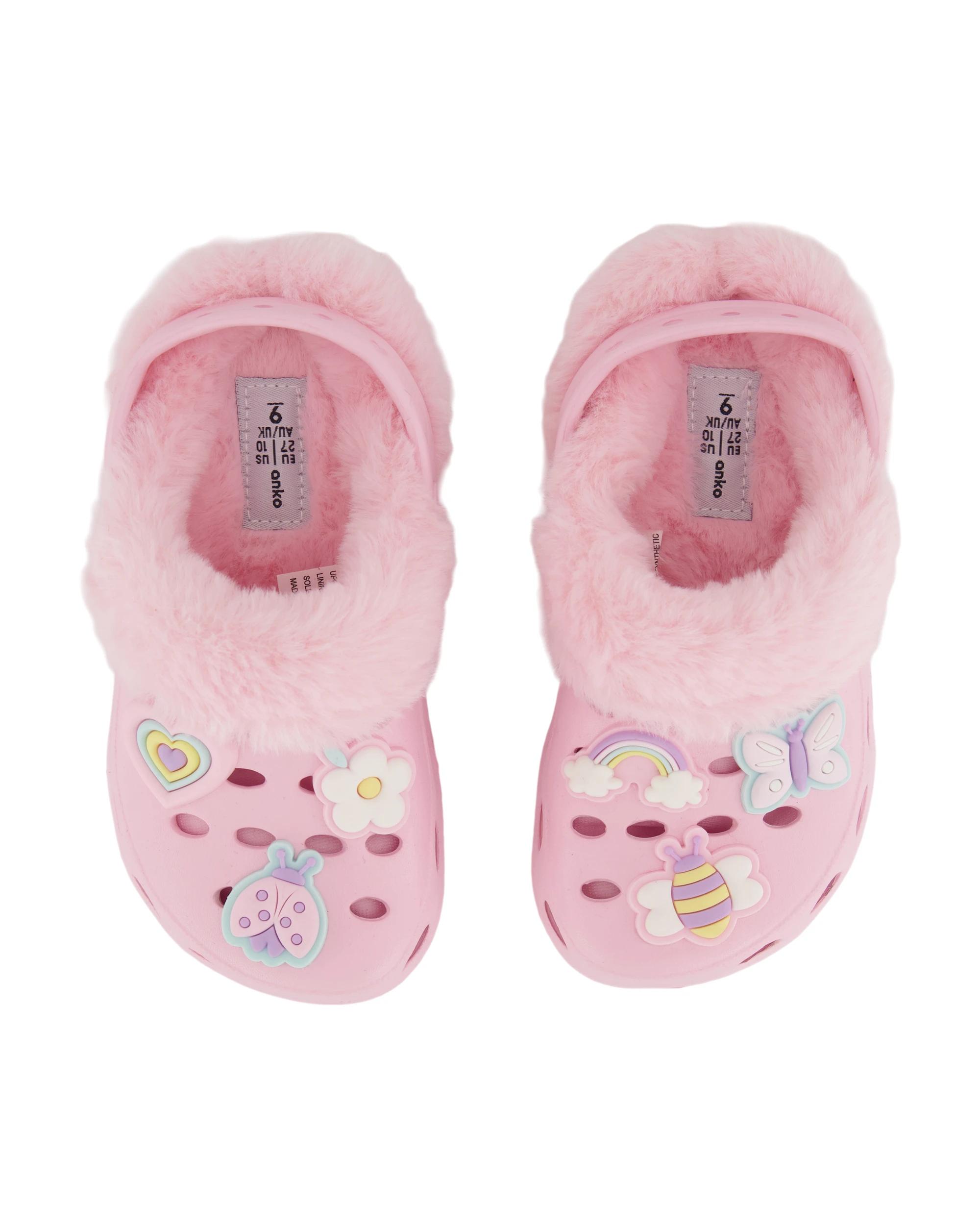 2 Junior Faux Fur Lined Clogs Pk Garden, 2 of 3