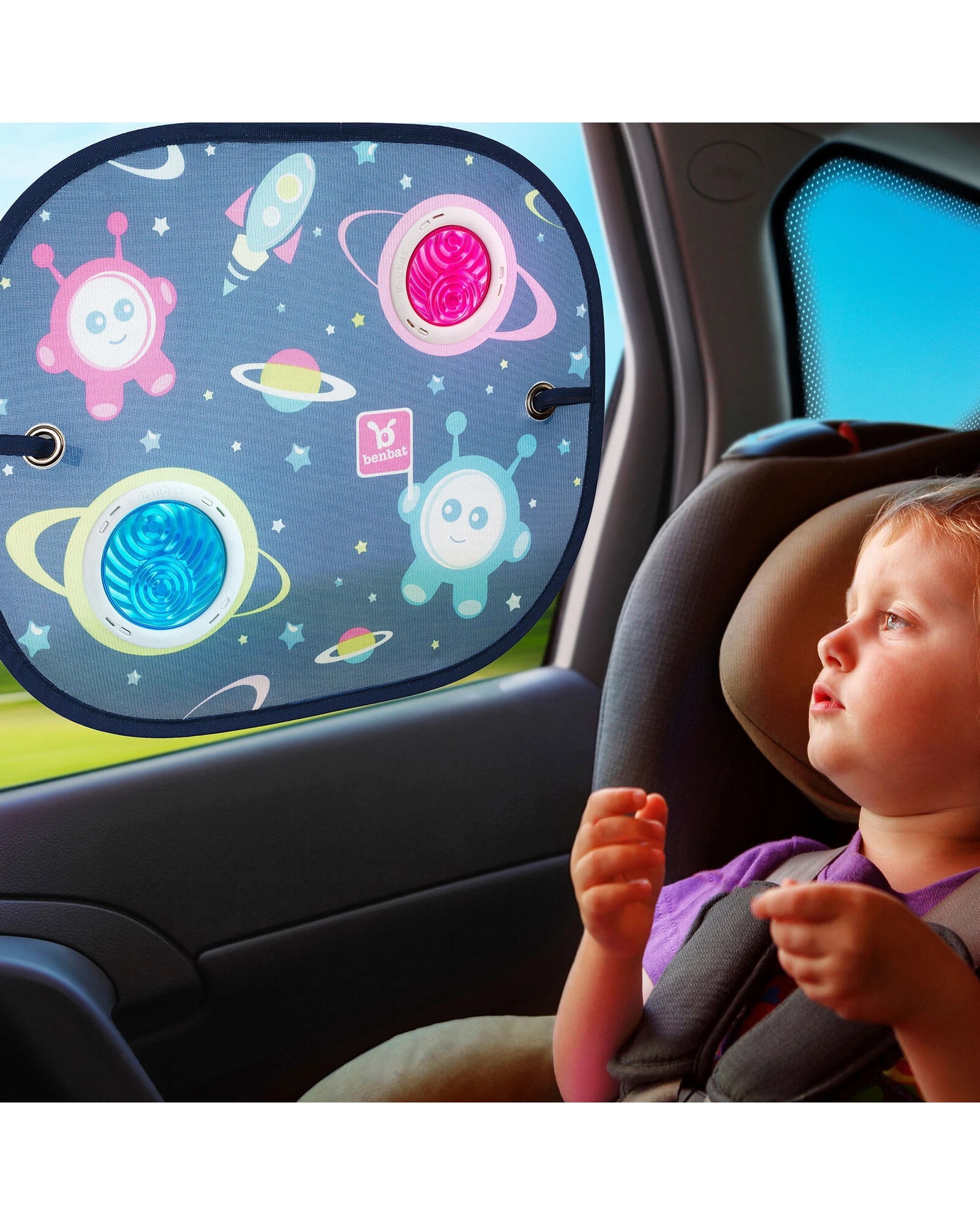 2 Benbat 2PK Kids Car Window Sunshade Round Mesh Glare Shield 0 Months Plus - Multi, 2 of 3