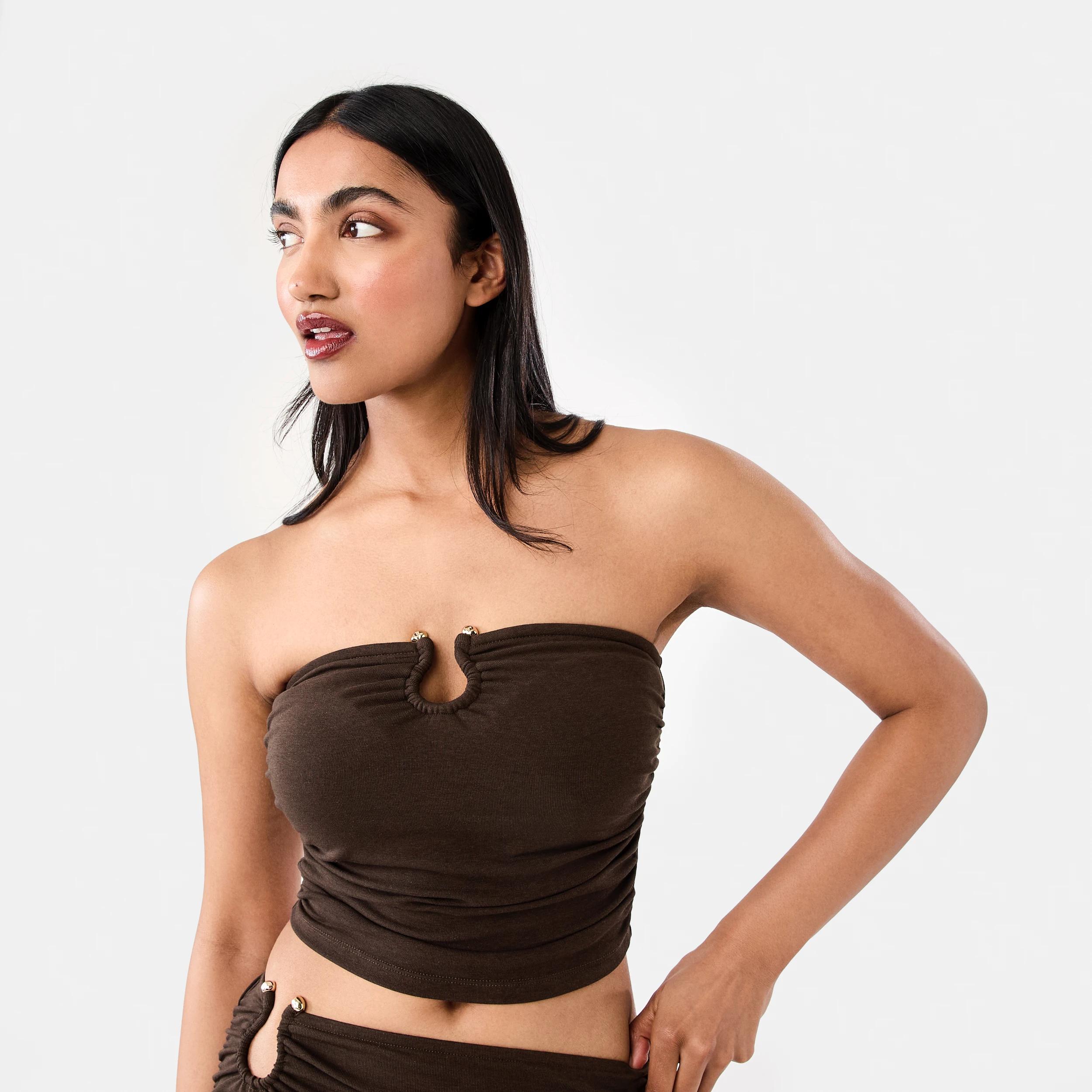 1 Sleeveless Trim Detail Tube Top Melt Brown, 1 of 7
