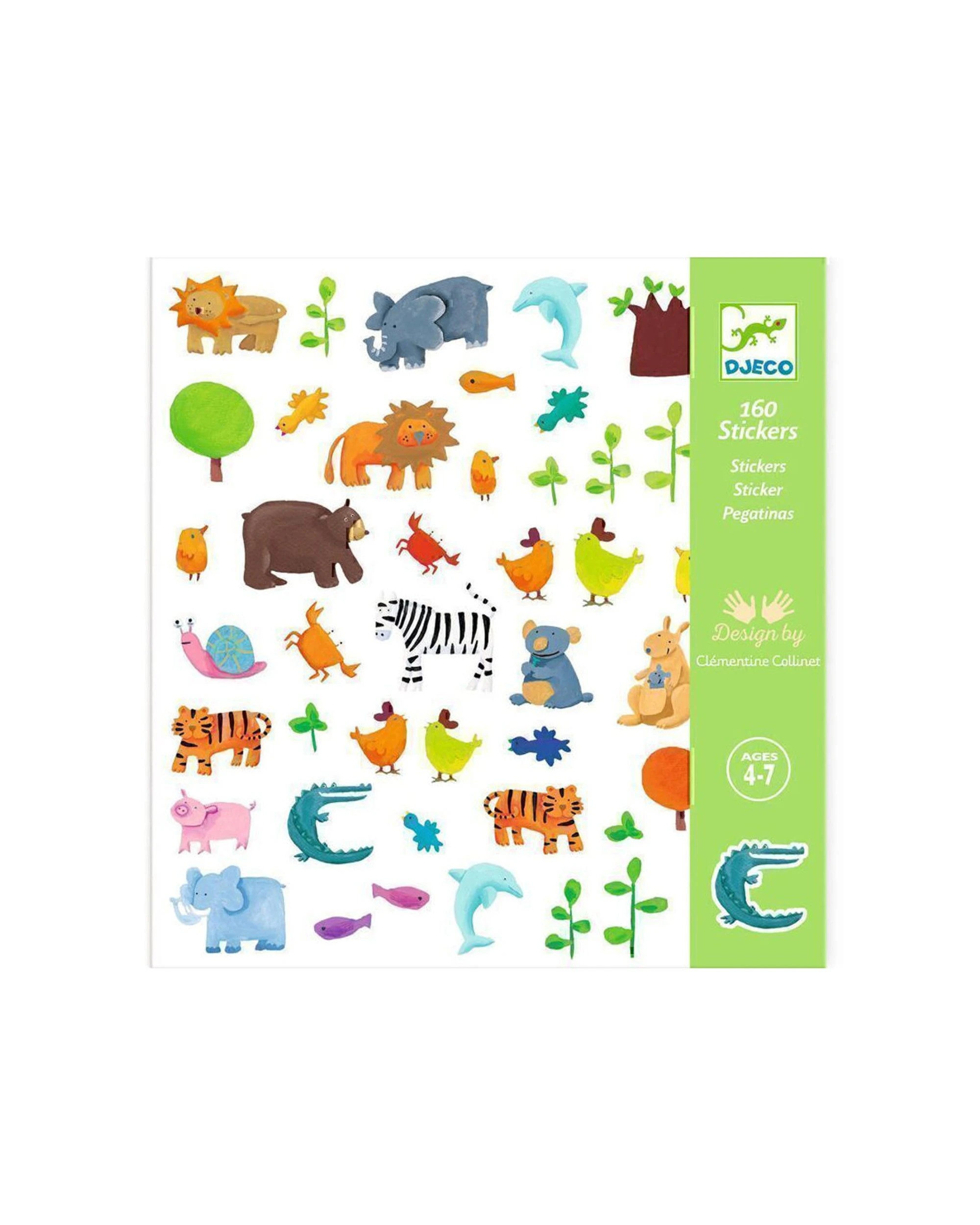 Djeco 160pc Animals Decorative Stickers Kids Children - Multi - Kmart