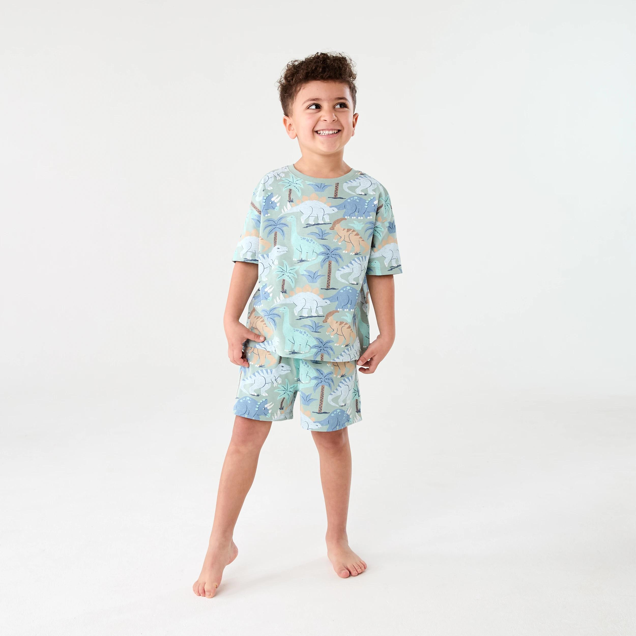1 Short Sleeve Jersey Pyjama Set BLUE DINO, 1 of 7