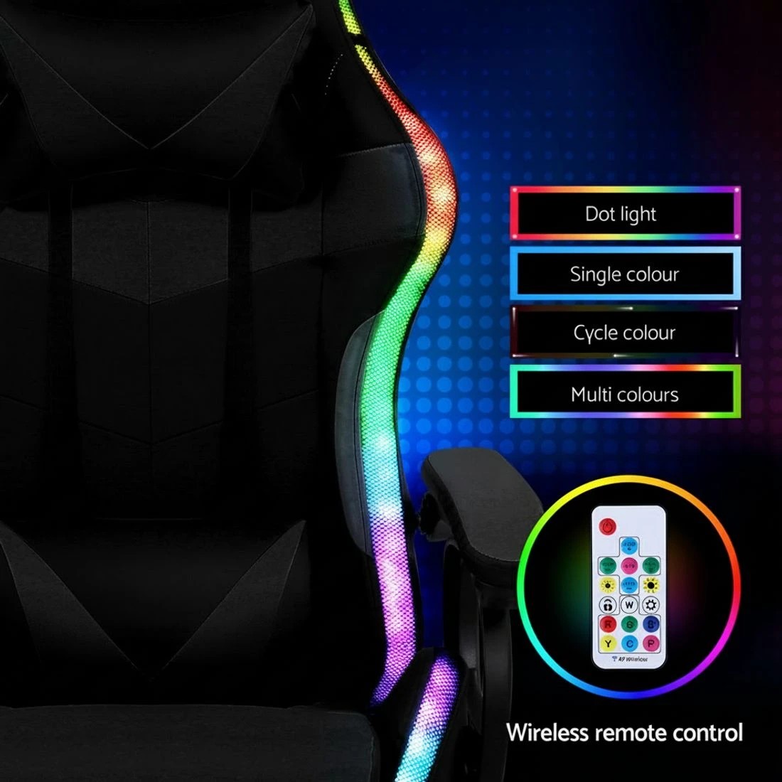 6 Artiss Gaming Office Chair 12 RGB LED Massage Computer Work Seat Footrest - Black, 6 of 7