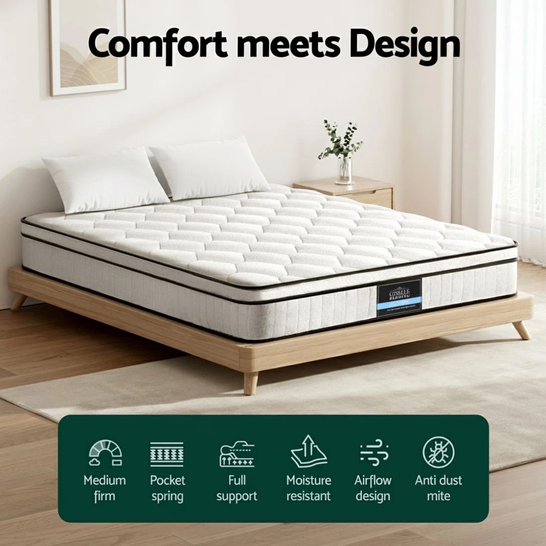 4 Giselle Bedding Mattress Boucle Fabric Cover Medium Firm 22cm King - King Bed - White, 4 of 7