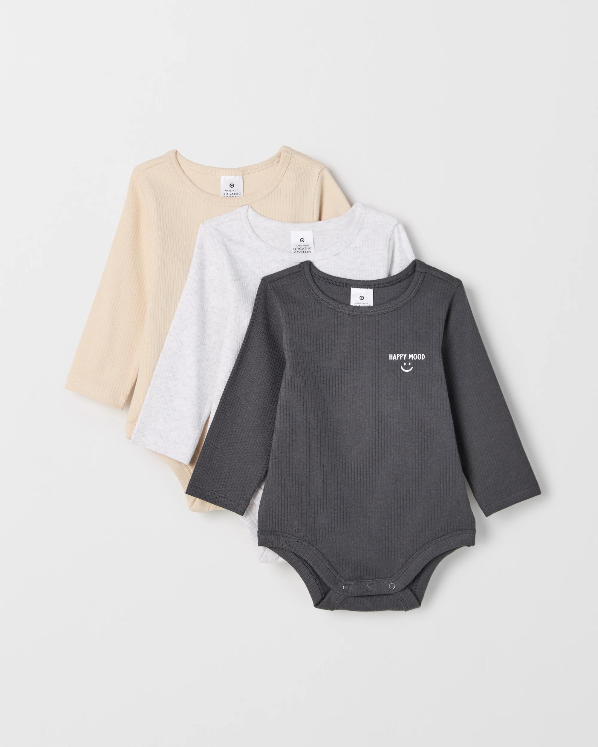 1 Target Baby Organic Cotton 3 Pack Ribbed Printed Bodysuits SLOGAN PASTEL, 1 of 5