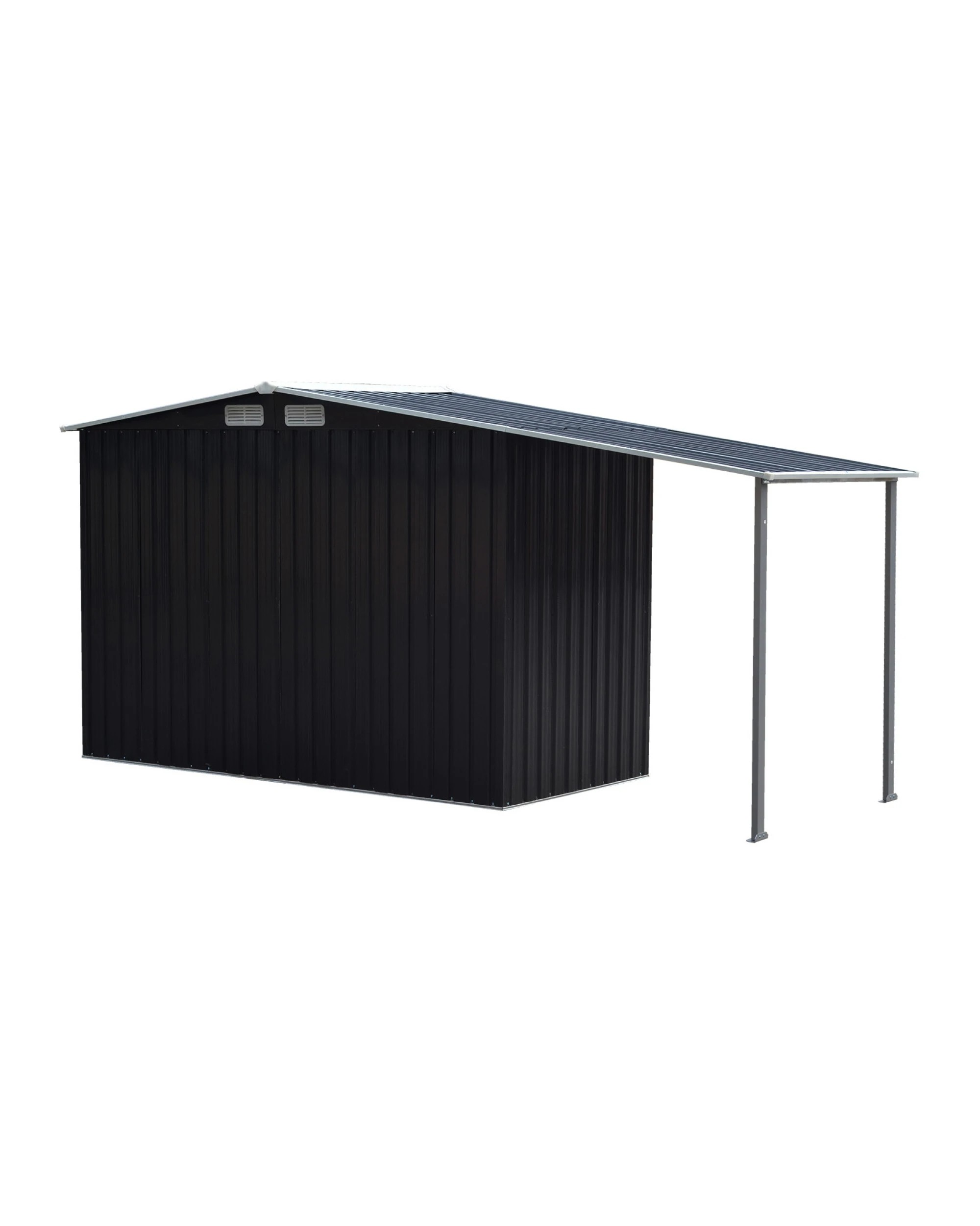 6 Wallaroo 4x8ft Zinc Steel Garden Shed with Open Storage Tool Shelter Sloped Roof - Black, 6 of 8