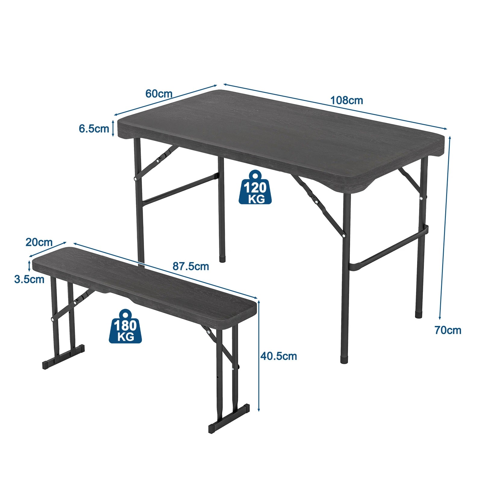 2 Costway 4-Person Patio Picnic Table & 2 Bench Set Outdoor Commercial Table - Black, 2 of 2