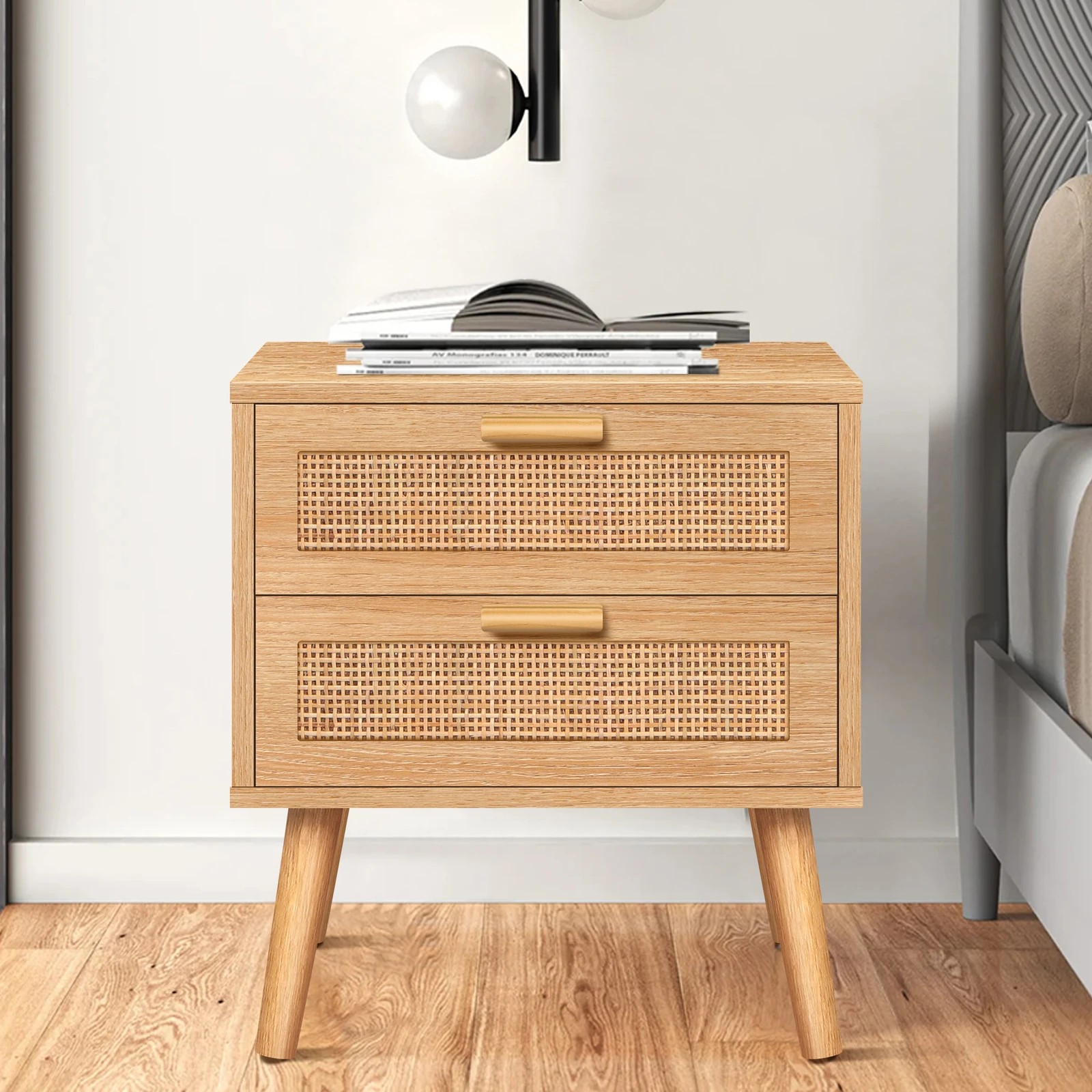 10 Alfordson 2x Bedside Table Nightstand Side Cabinet Rattan - Oak, 10 of 10