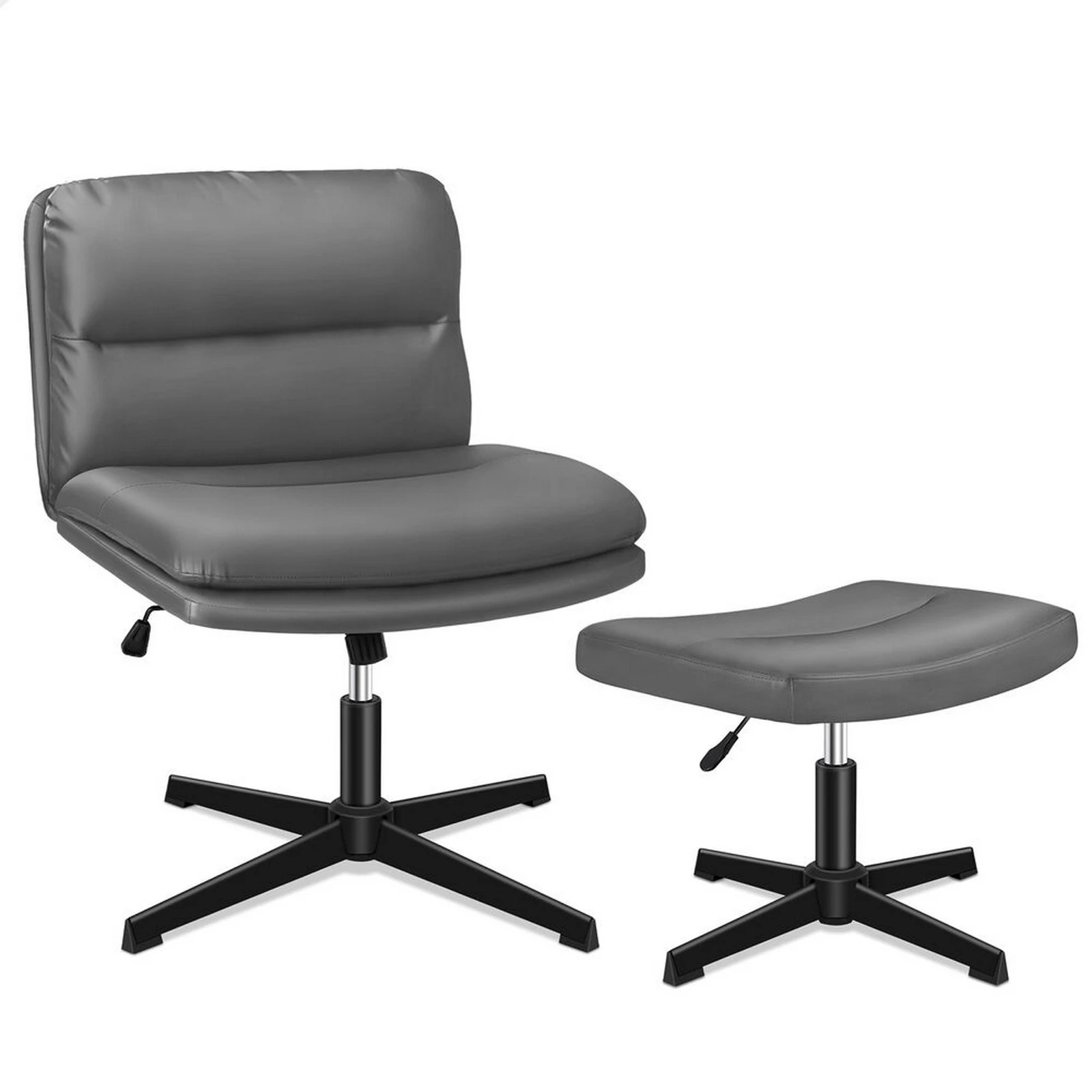 1 Alfordson Office Chair Computer Cross-legged Seat Work Ottoman PU Leather - Grey, 1 of 10