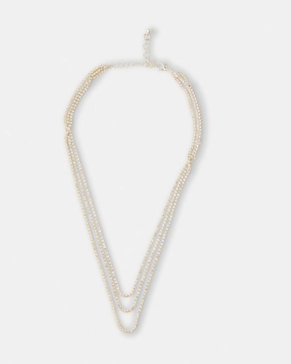 Cubic Zirconia 3 Layer Necklace - Silver Tone