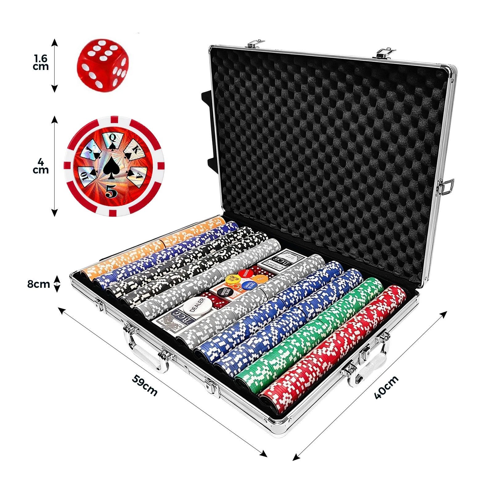 2 Ausway 1000PCS Texas Hold'em Poker Chip Set with Aluminium Trolley Case, 11.5g Casino Chips, Cards & Dice, 2 of 6