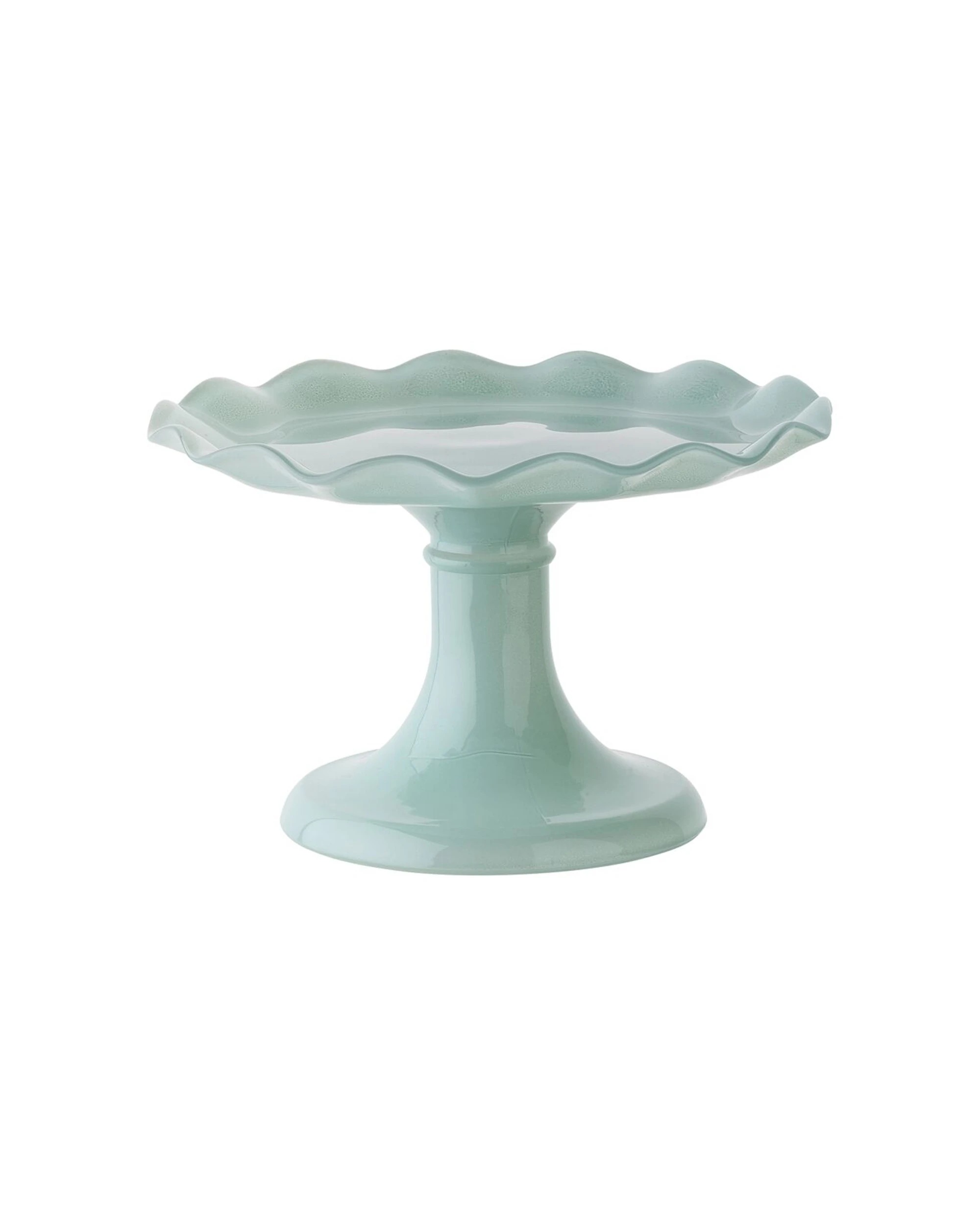 1 Ecology Soda Glass Ruffle Fluted Edged Cake Stand 20x12.5cm Midday - Green, 1 of 3