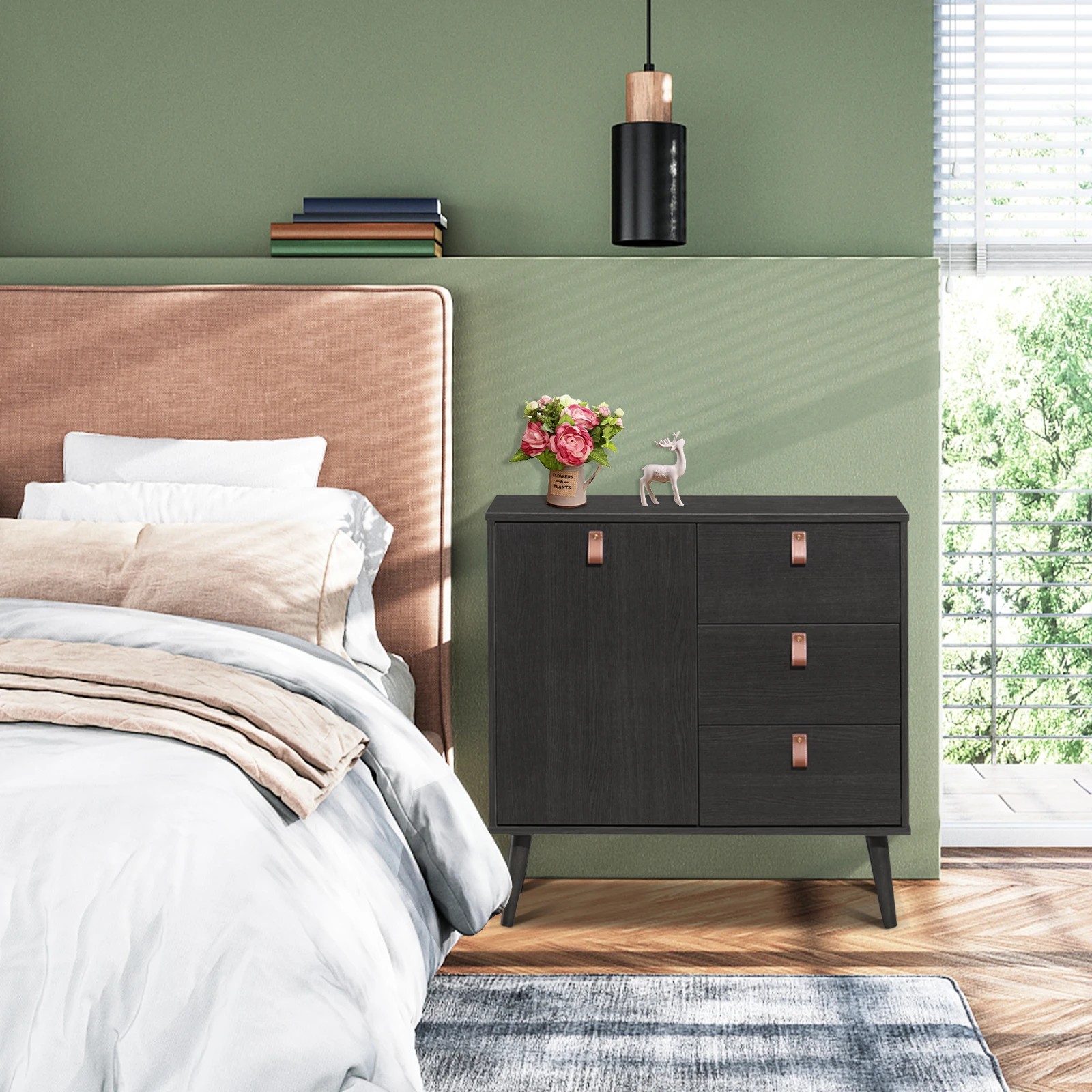 2 Costway Wood Buffet 3 Chest of Drawers Sideboard Storage Cabinet - Brown, 2 of 3
