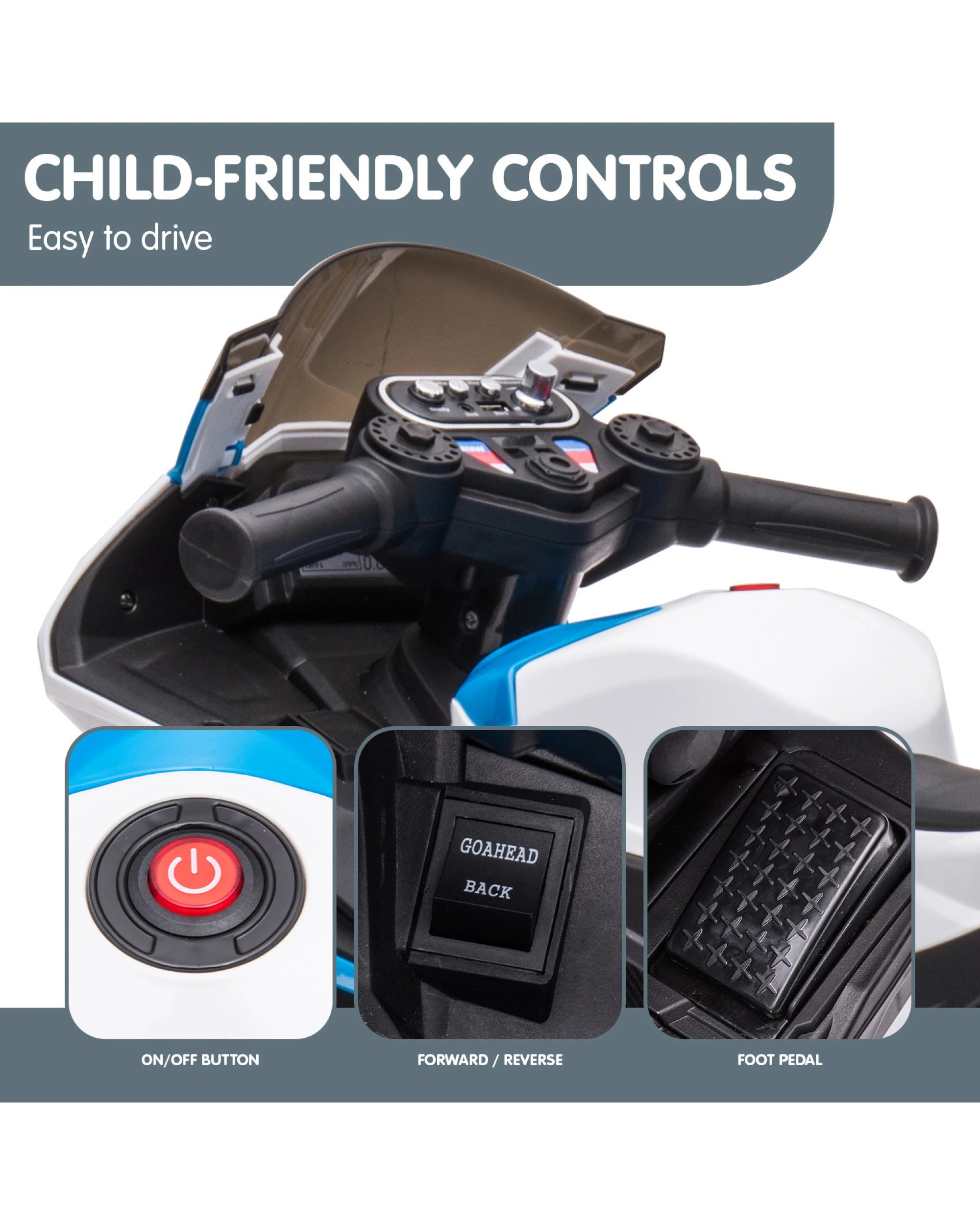 5 Kahuna BMW HP4 Race Kids Toy Electric Ride On Motorcycle - Blue, 5 of 10