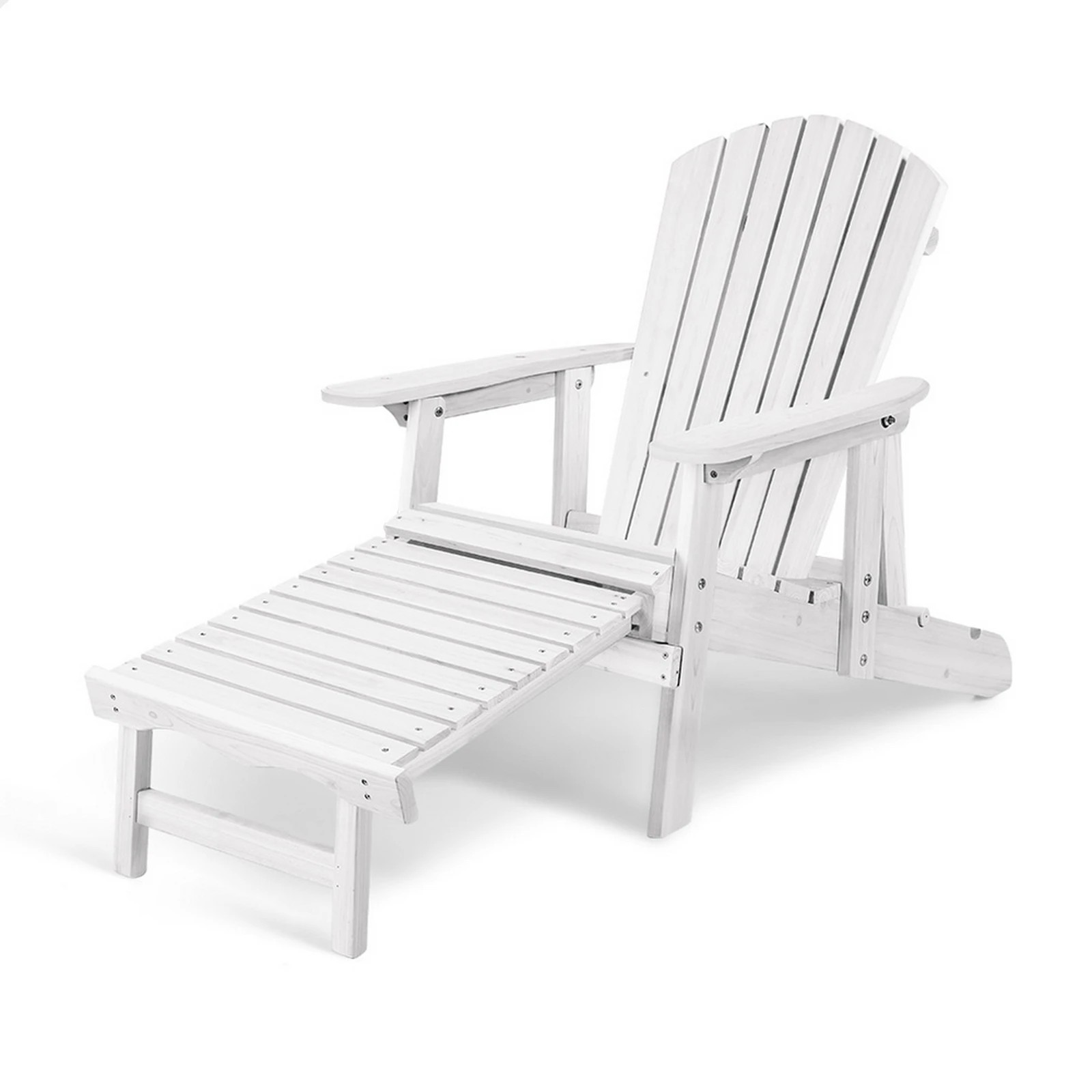 1 Alfordson Outdoor Chair Wooden Adirondack w/ Ottoman Patio Beach Garden - White, 1 of 10