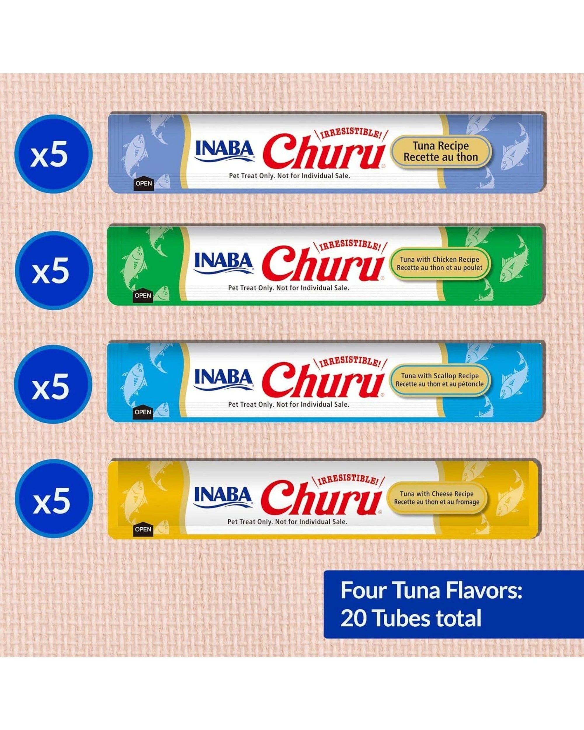 3 Inaba Churu Puree Lickable Cat Treats Tuna Variety Box 20 x 14g, 3 of 9