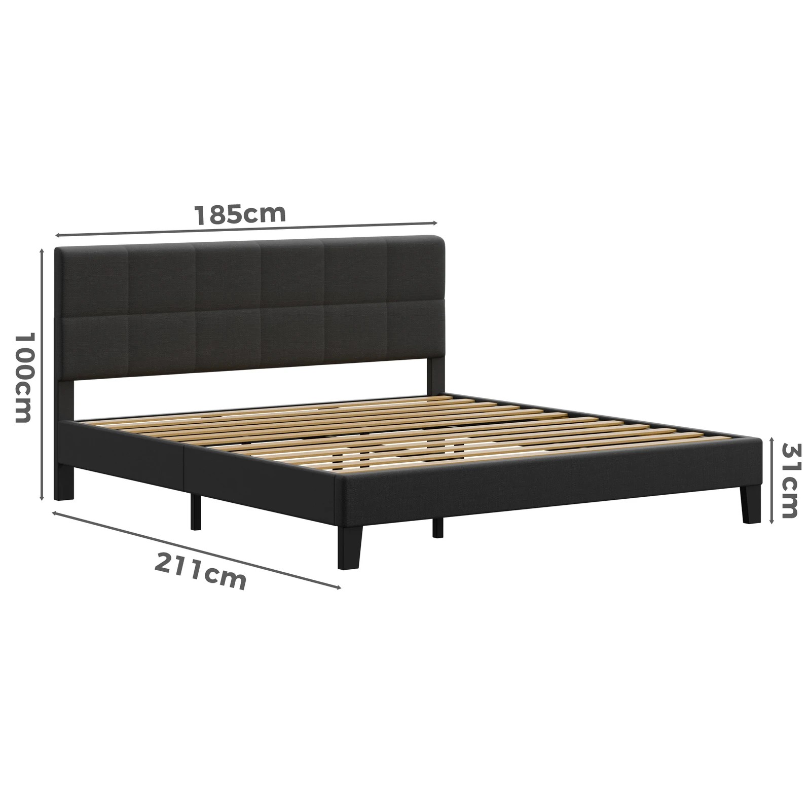 9 Alfordson Bed Frame King Size Wooden Slats Platform Fabric Paula - Charcoal, 9 of 9