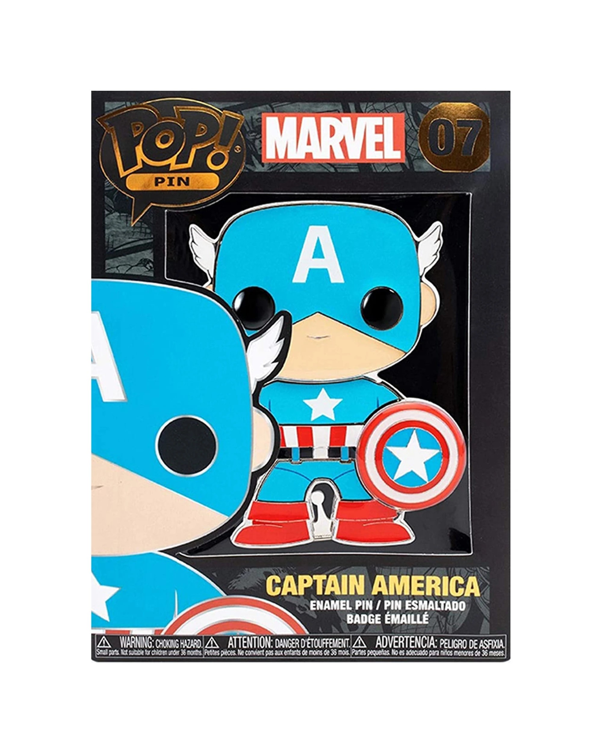 2 Pop Marvel Captain America 10cm Pop Enamel Pin Collectible Pin Display Box - Multi, 2 of 3