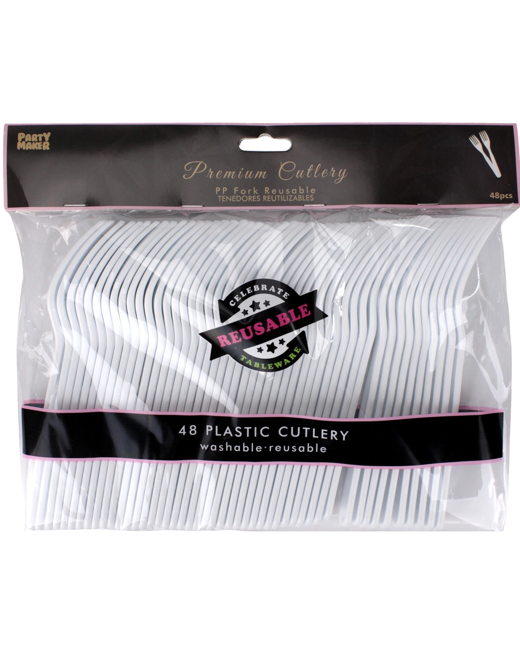 2 Partyrama White Reusable Premium Plastic Forks Pack of 48 - White, 2 of 3