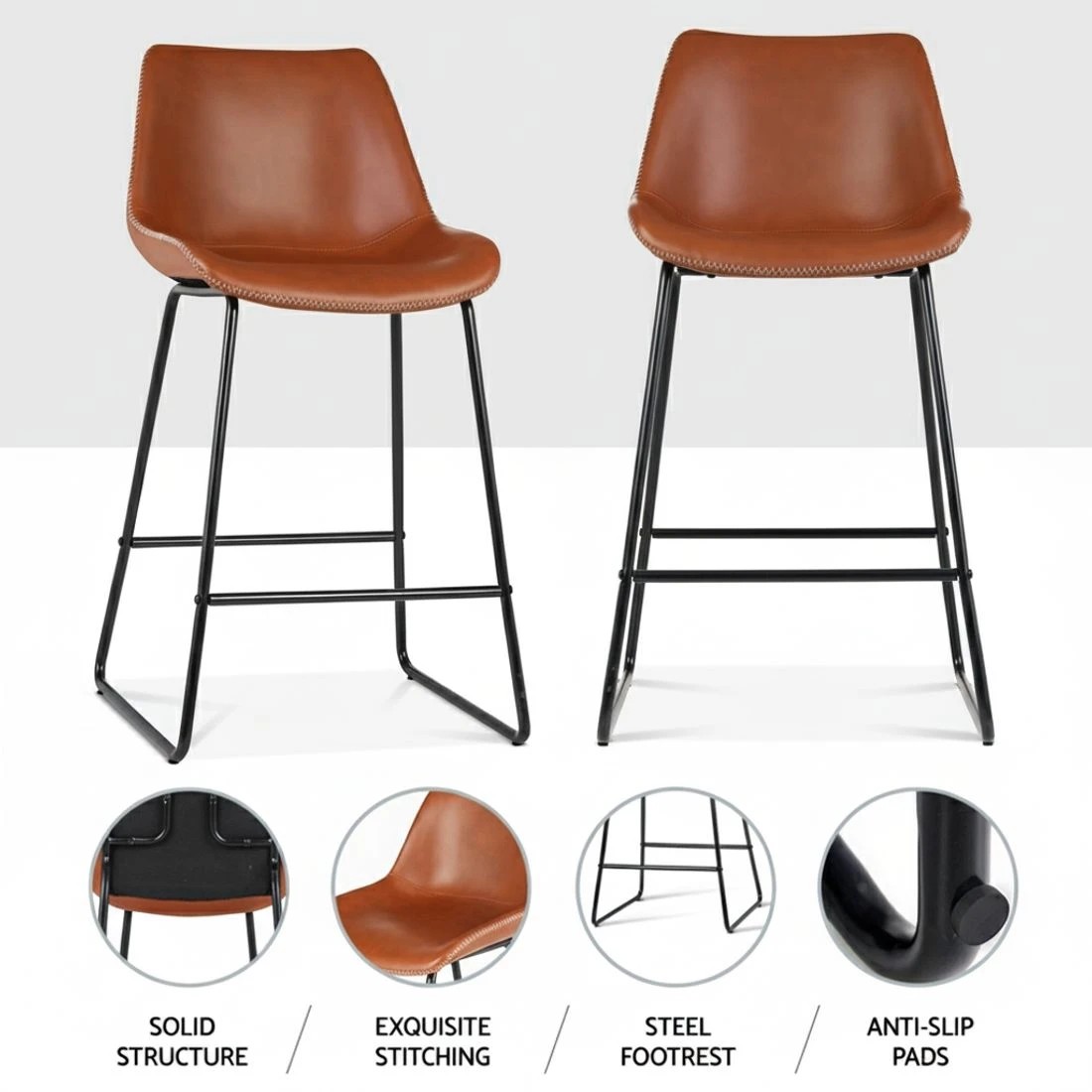 4 Artiss 4x Bar Stools Leather Padded Metal Legs - Brown, 4 of 5