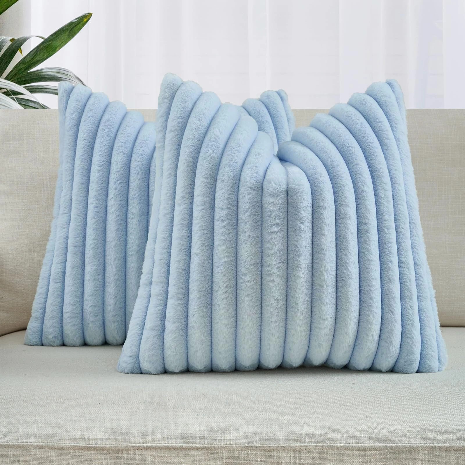 1 Gioia Casa 2-Pack Faux Fur Cushion Covers Soft 45x45cm - Sky, 1 of 3