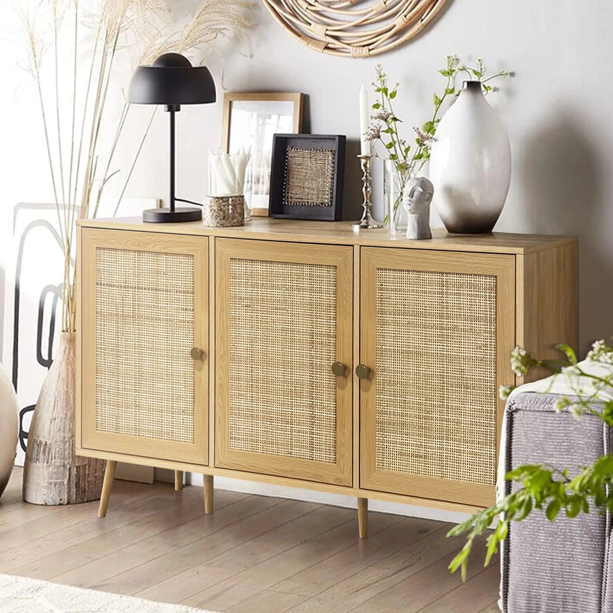 3 Foret Rattan Kitchen Sideboard Cabinet Storage Shelf Organizer Hallway Table, 3 of 10