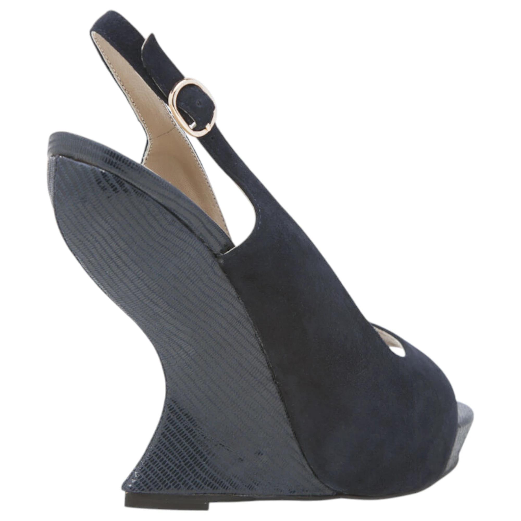 3 Zasel Womens Evelyn Leather Suede Casual Dress Shoes Heels Wedges NAVY, 3 of 3