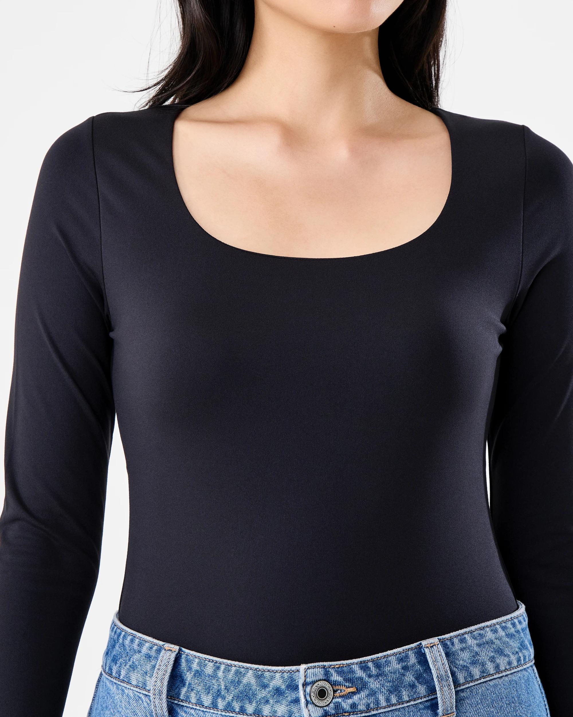 5 Long Sleeve Square Neck Bodysuit Black, 5 of 6