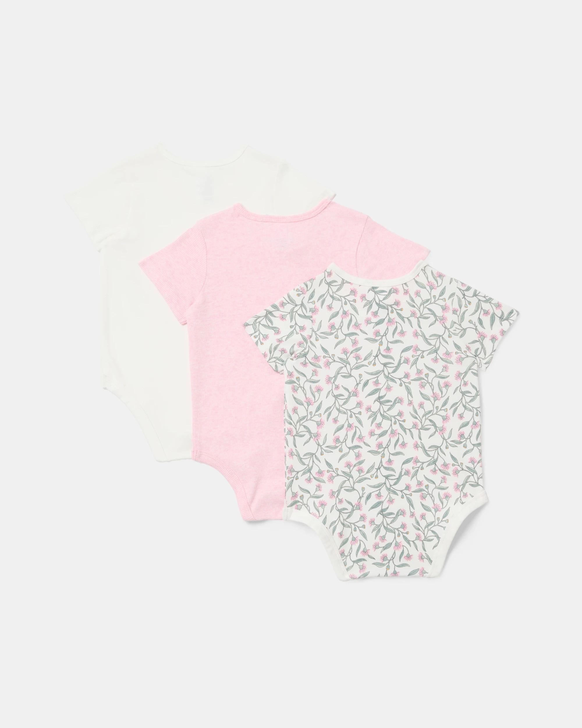2 3 Pack Short Sleeve Print Bodysuits Aus Floral, 2 of 2