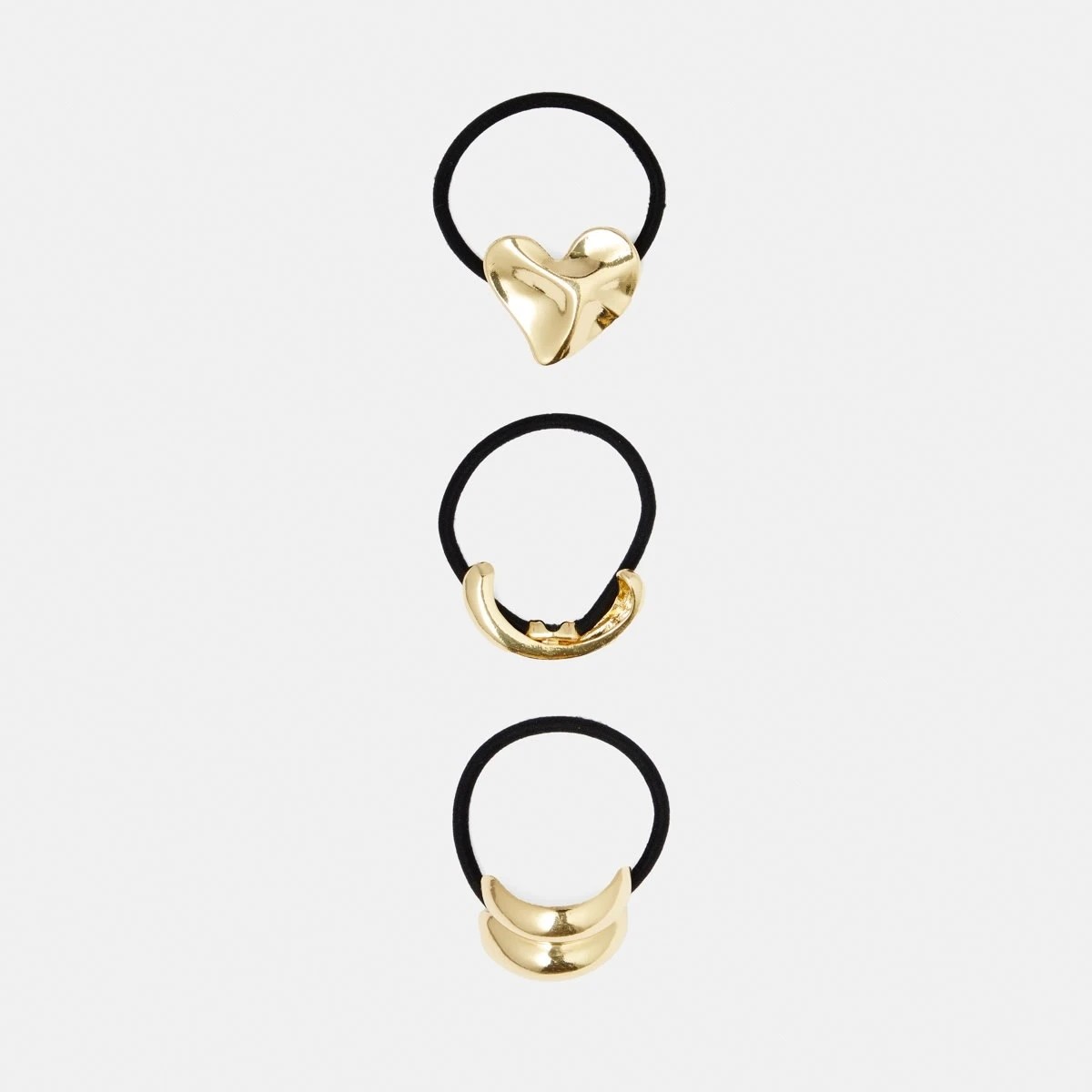 2 3 Pack Metal Heart Hair Ties - Gold Tone and Black, 2 of 4