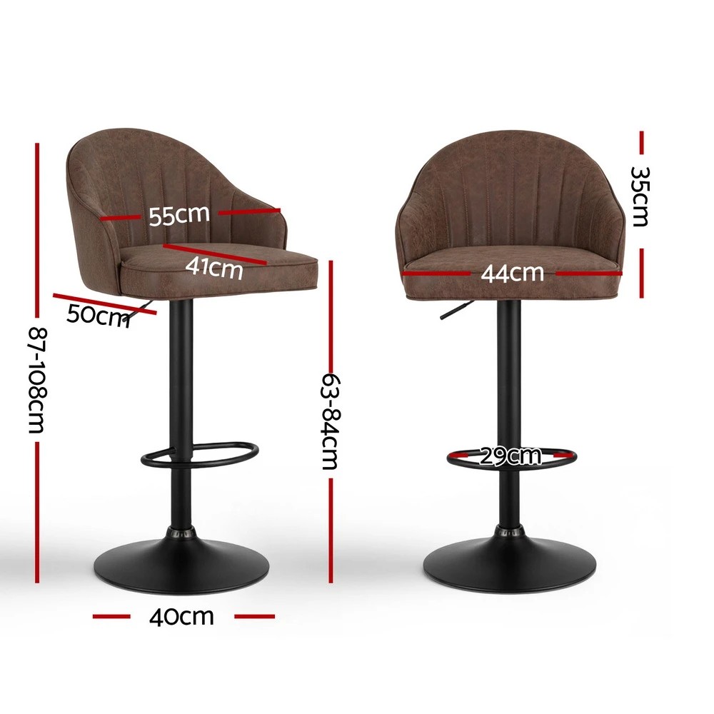 2 Artiss 2x Bar Stools Kitchen Swivel Gas Lift Counter Chair Shell Leather - Brown, 2 of 6