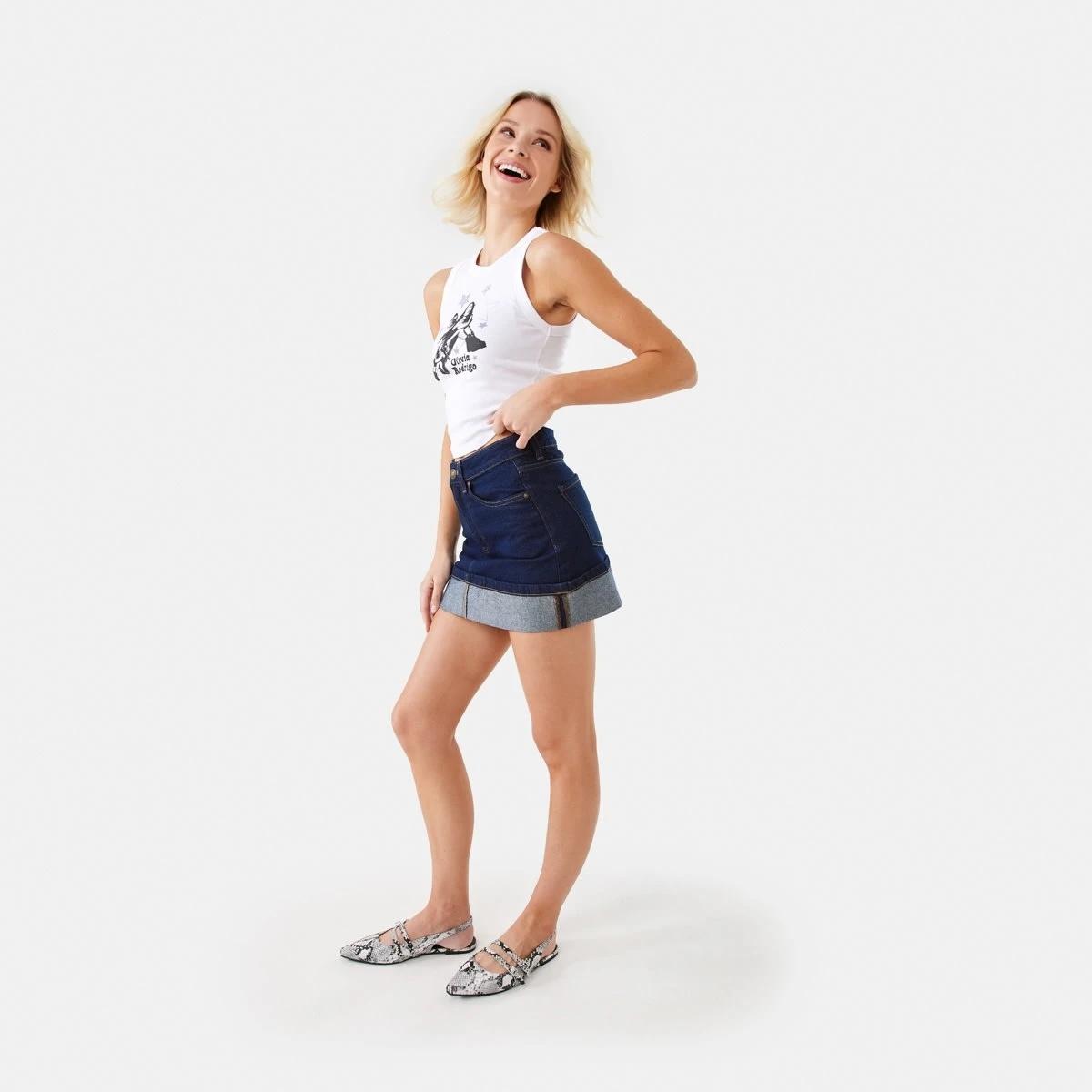 3 Denim Turnback Mini Skirt Indigo, 3 of 8