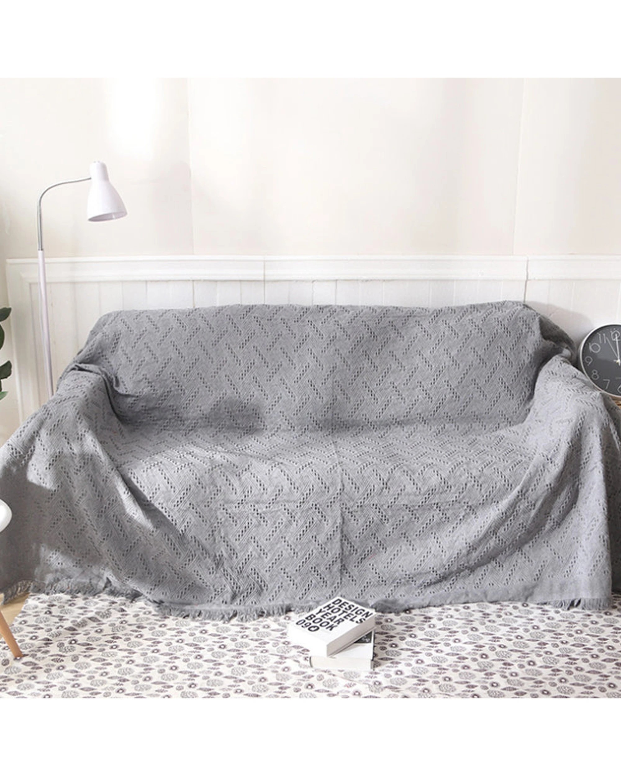 3 Cotton More Slub Knitted Blanket T Pattern 180x230cm - Grey, 3 of 6