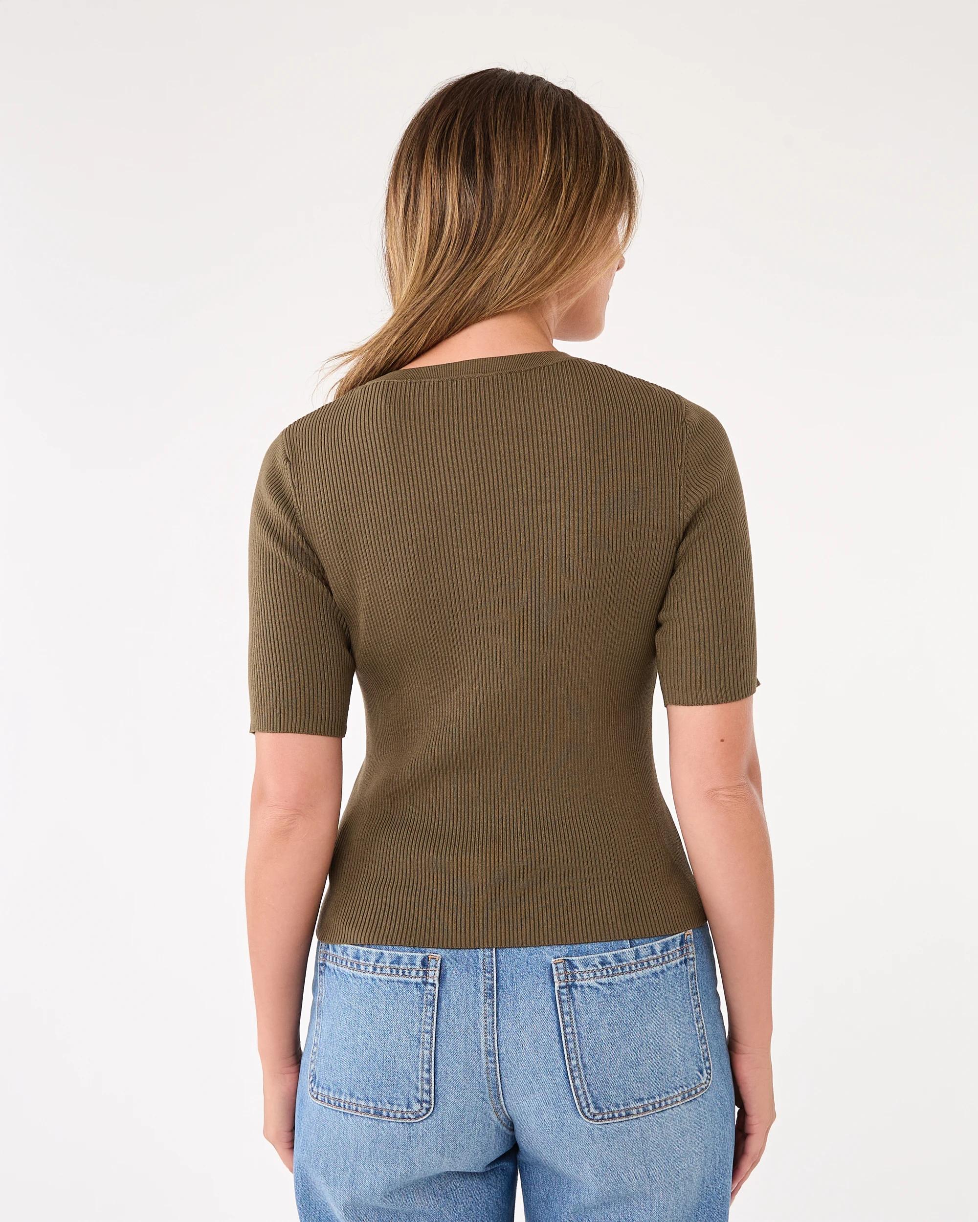 3 Short Sleeve True Knit Henley Top Deep Olive, 3 of 5