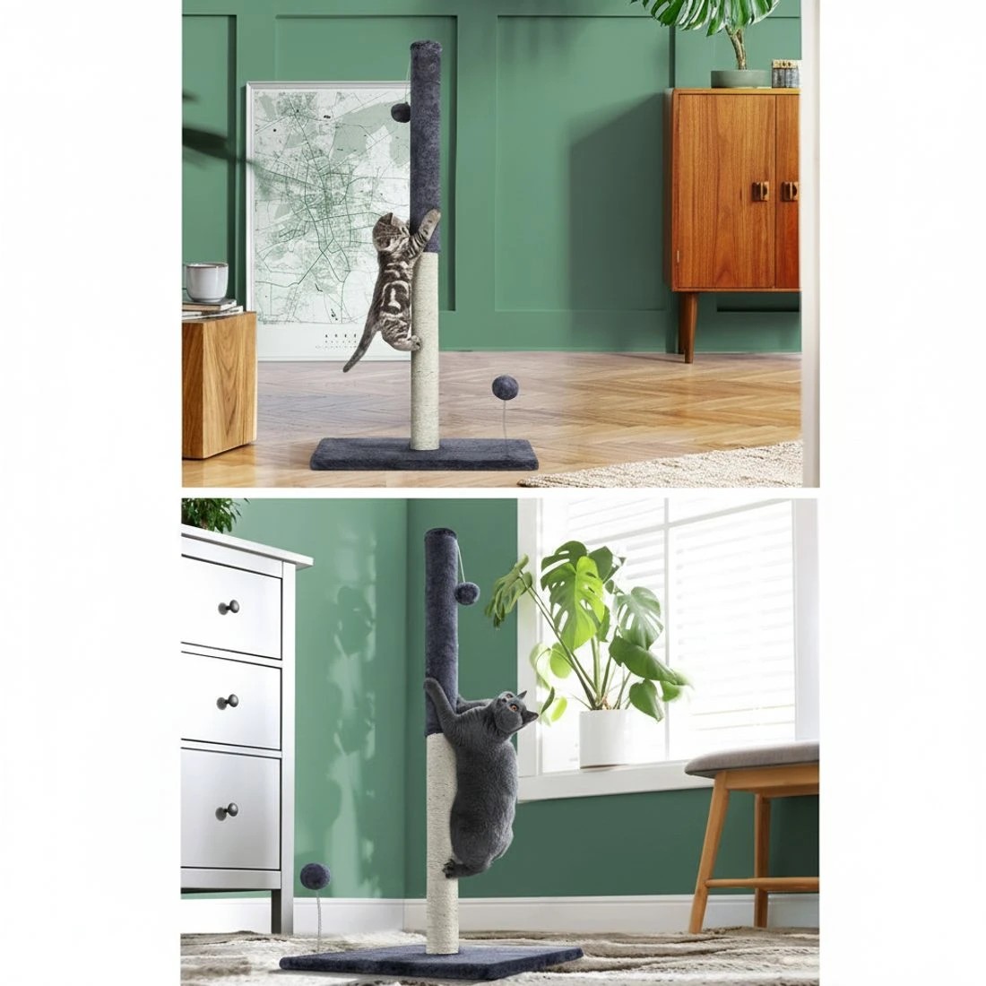 3 i.Pet Cat Tree 105cm Scratching Post Scratcher Tower Condo House Hanging toys - Grey, 3 of 5