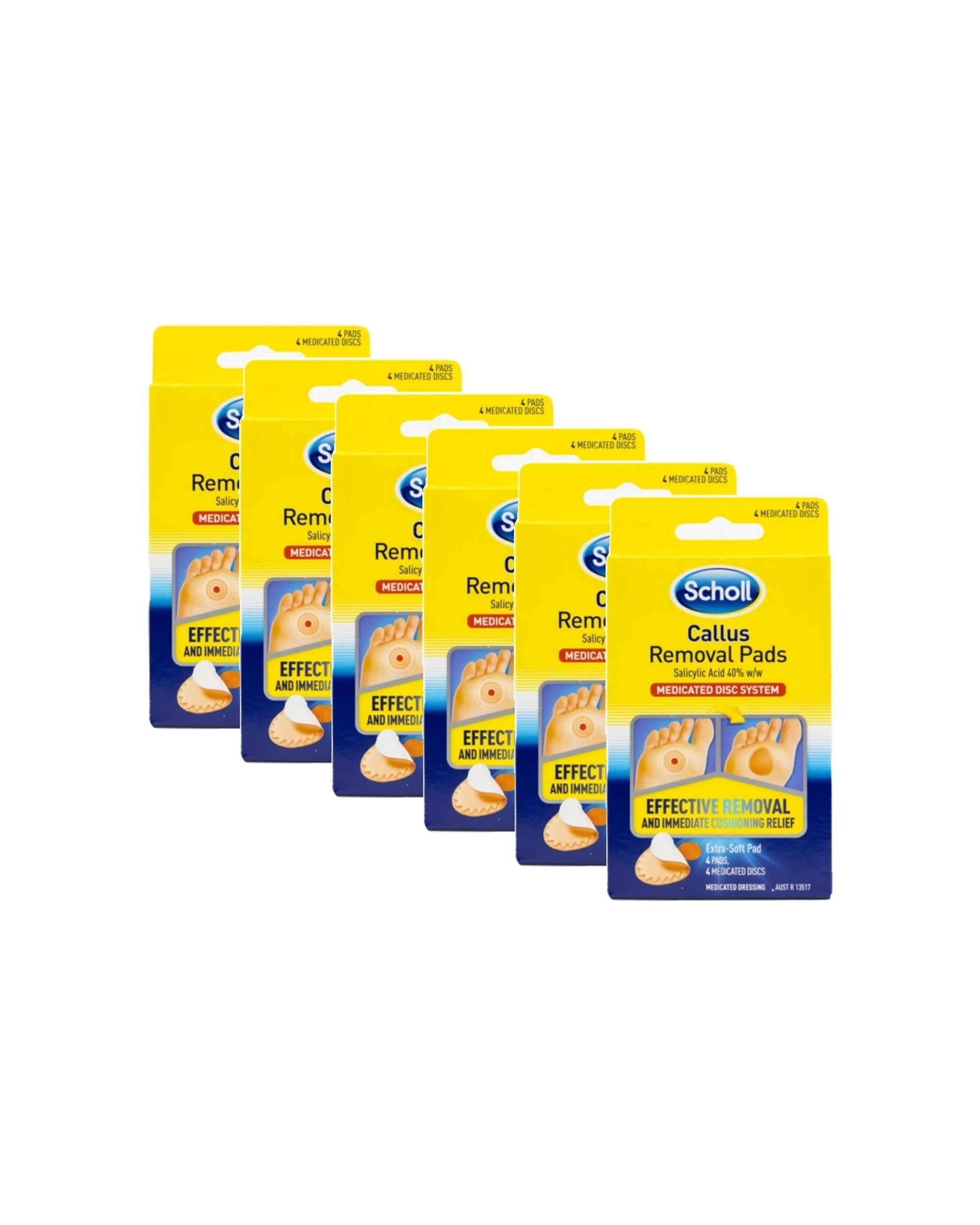 1 Scholl 6x 4pc Callus Removal Pads Medicated Disc System Extra Soft - Yellow, 1 of 3