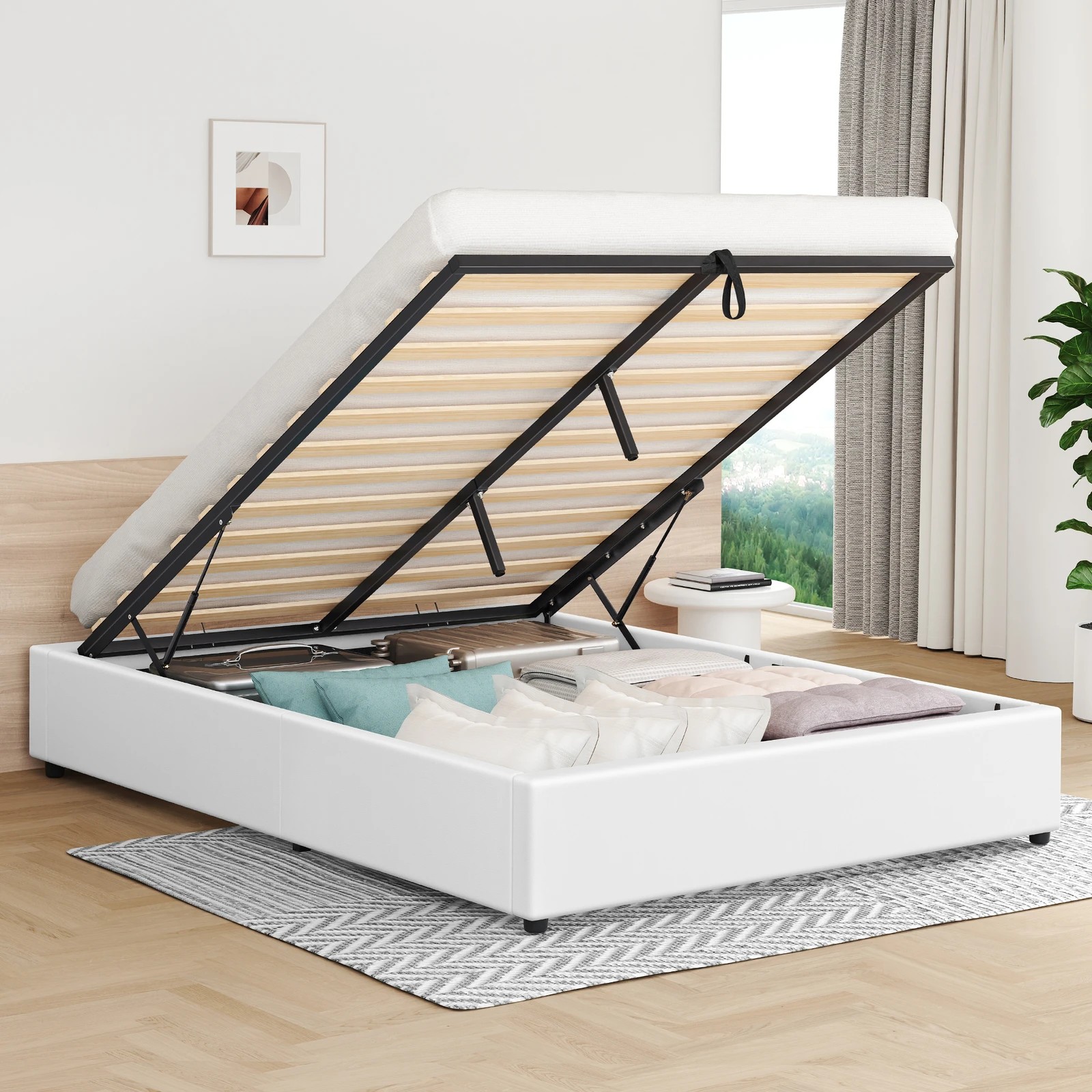2 Alfordson Bed Frame Double Size Gas Lift Storage Mattress Base Barlow - White, 2 of 10