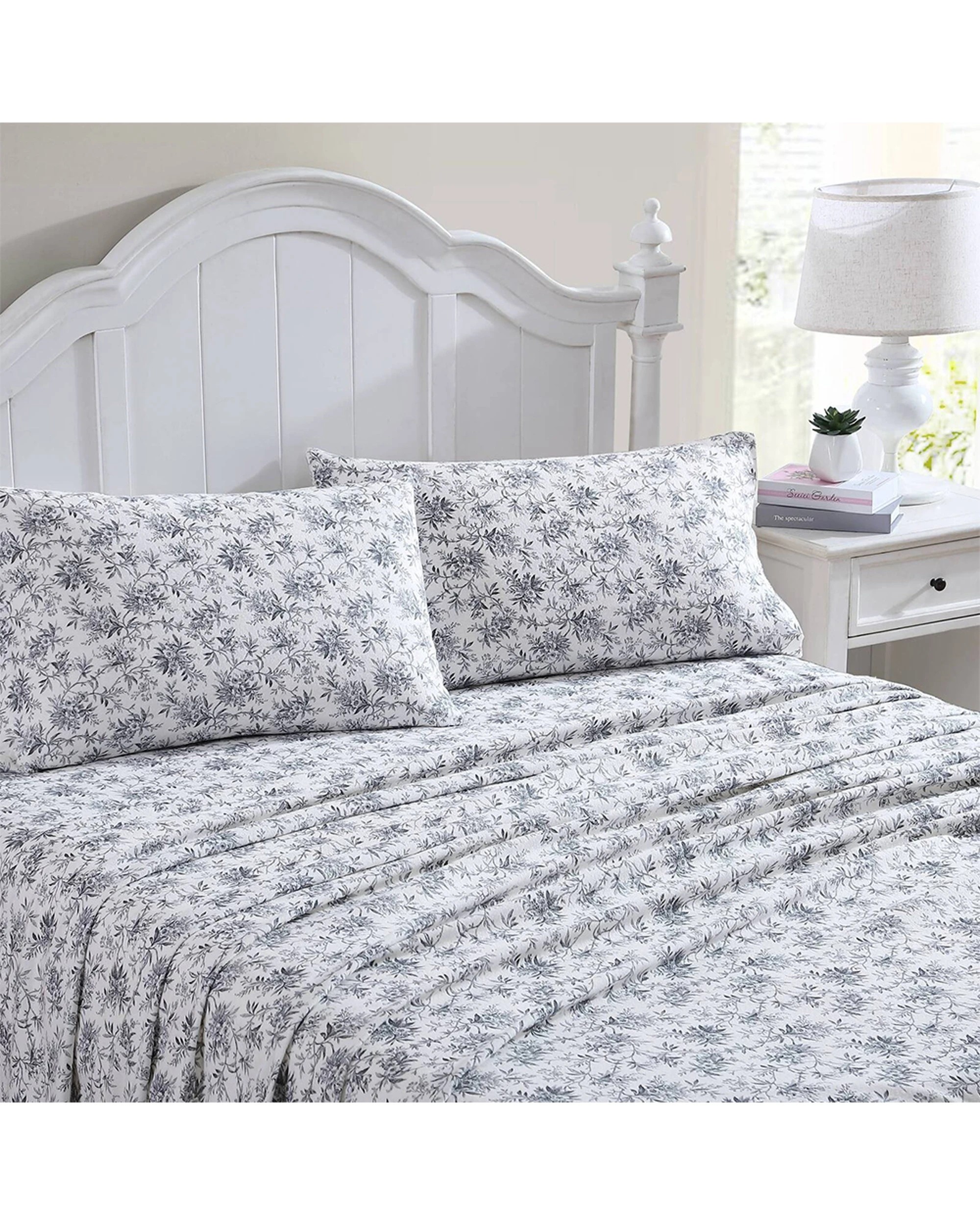 1 Laura Ashley Flannelette Cotton Fitted Bed Sheet Set With Pillowcase - King Bed - Black, 1 of 4