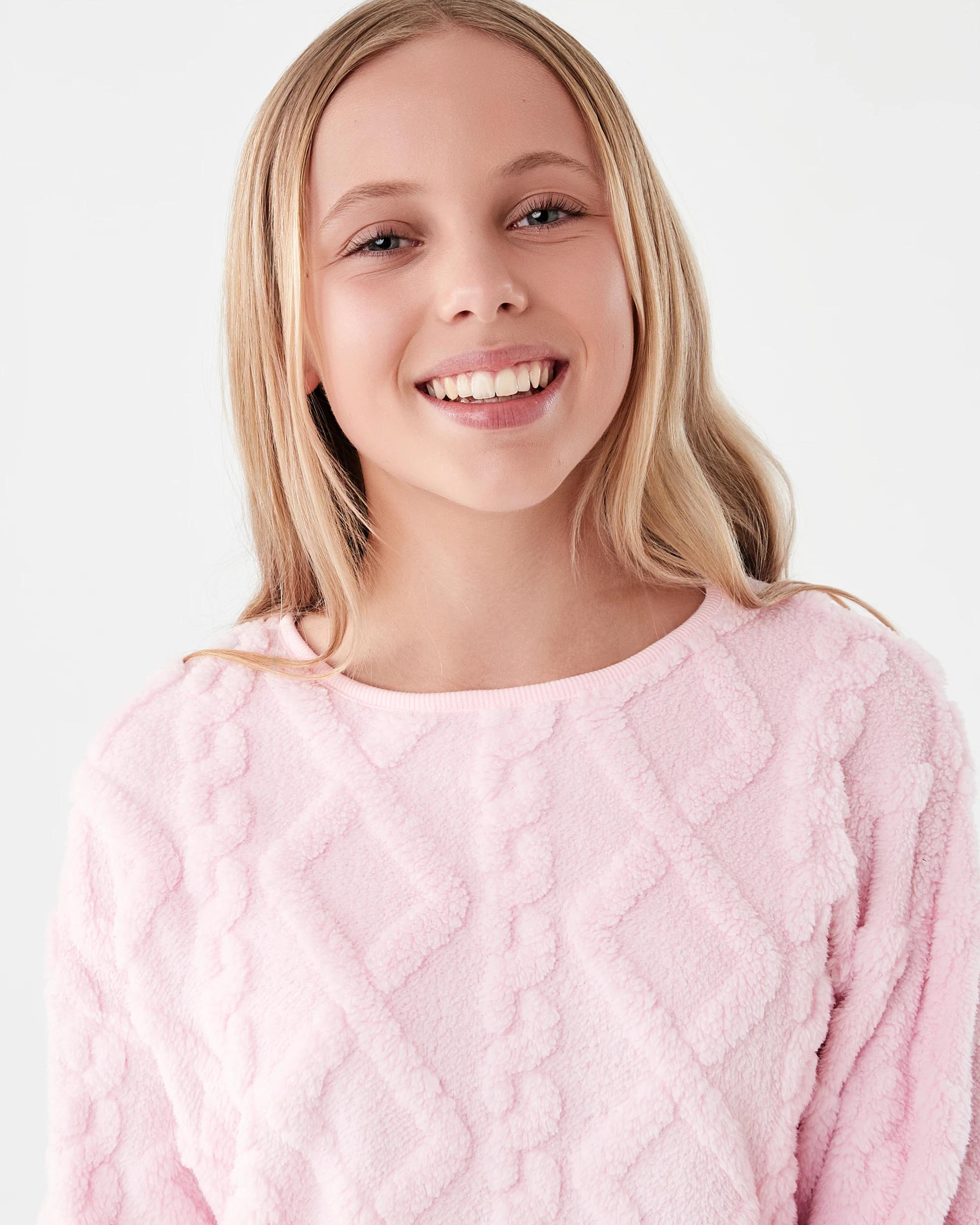 3 Embossed Fluffy Pyjama Set Bllet Pink, 3 of 7