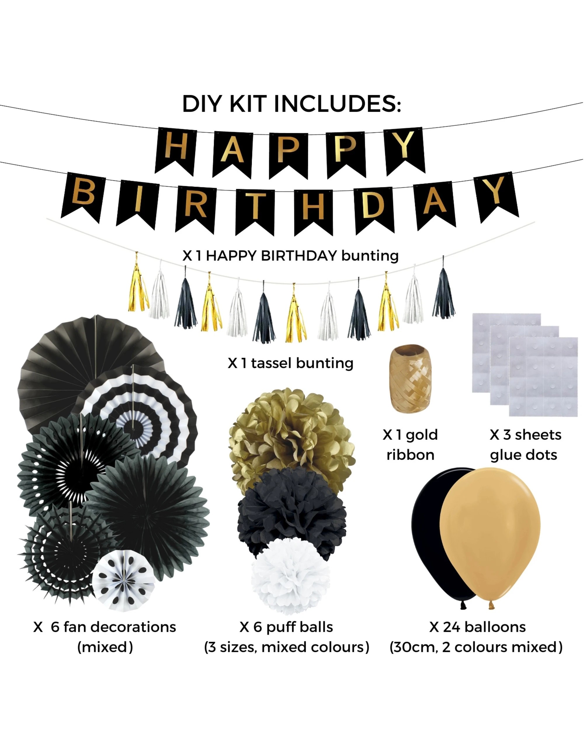2 Partyrama Happy Birthday Black And Gold Balloon Decorating Kit - Black Gold, 2 of 3