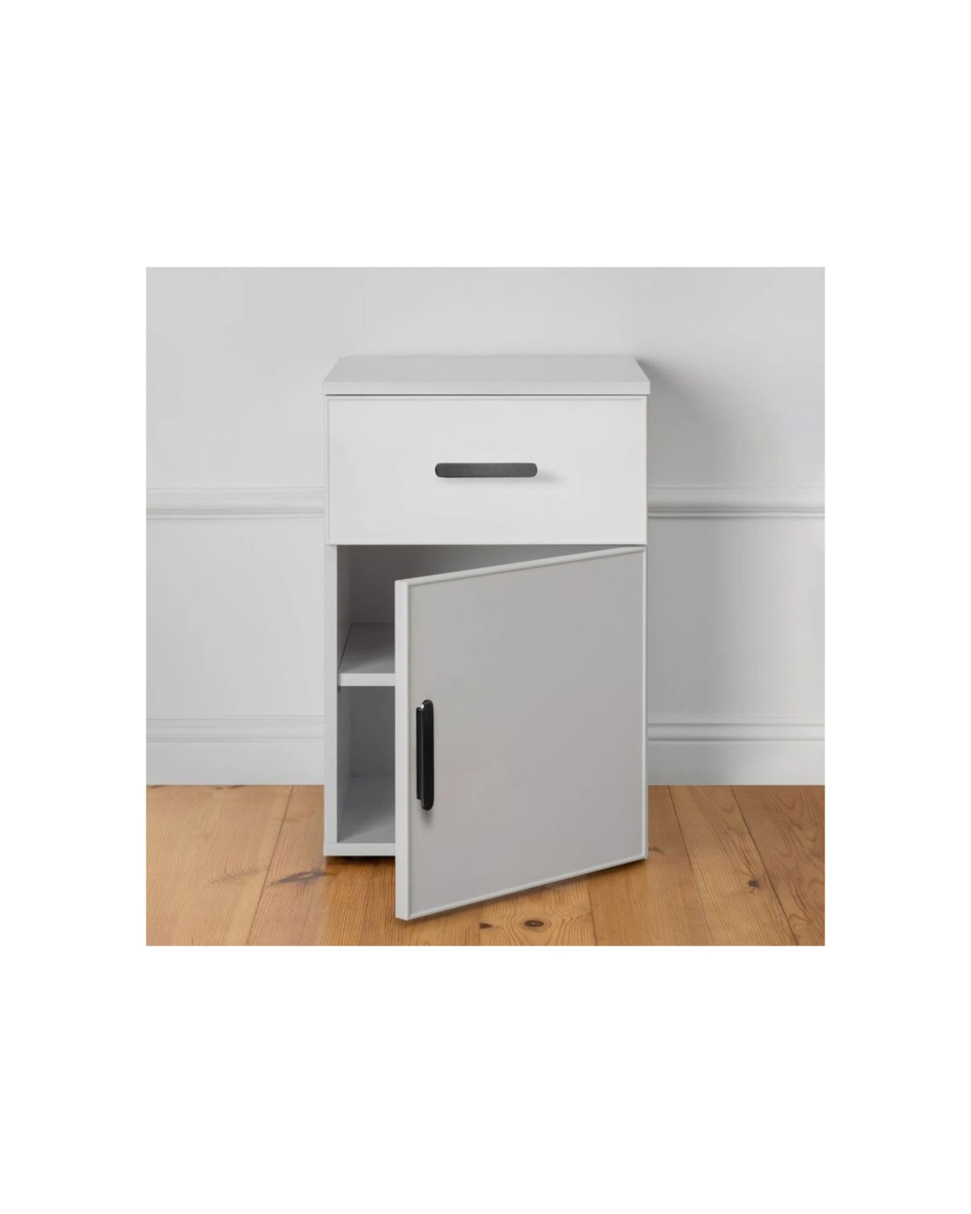 2 European Cabinetry Porto Bedside Table Slim Front Oval Handle - White, 2 of 4
