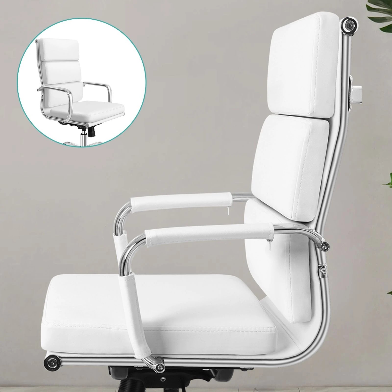 5 Alfordson Office Chair Ergonomic Paddings Executive Computer Work Seat High Back - White, 5 of 10