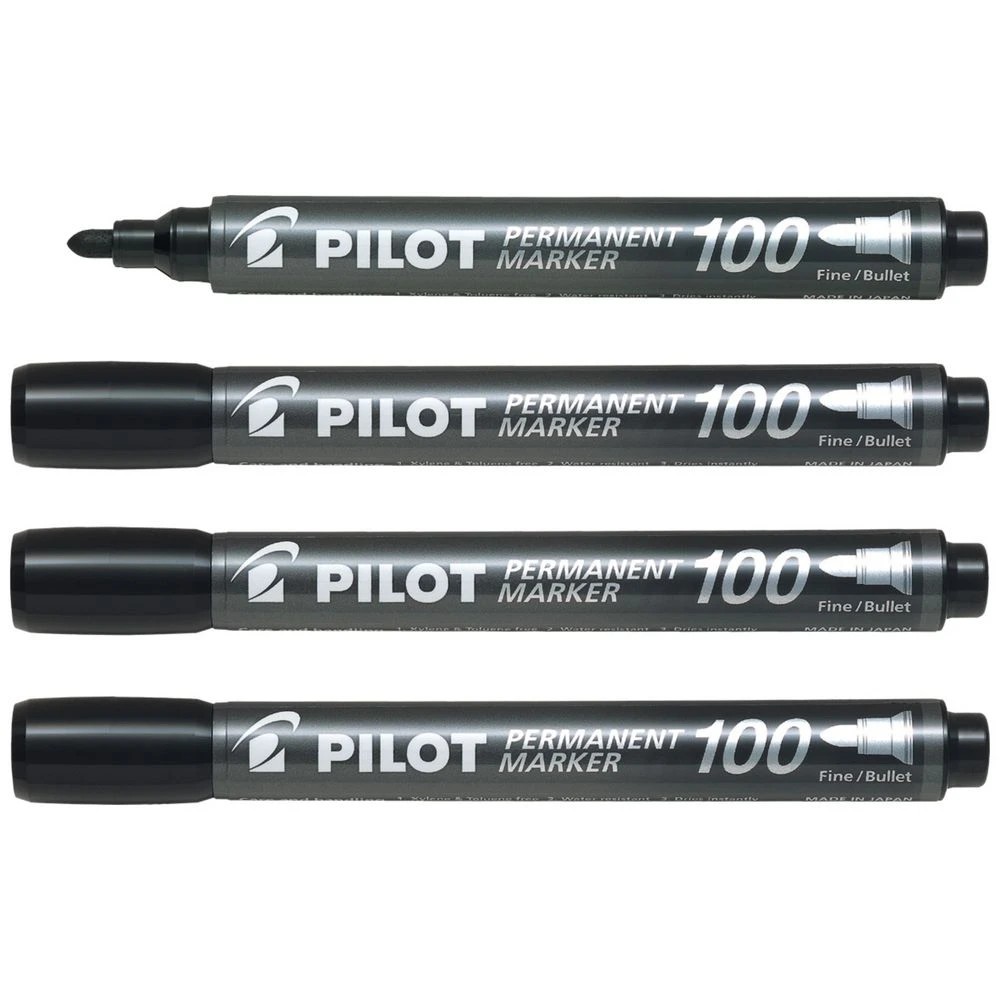 3 PILOT SCA100 Permanent Marker Bullet 1mm Black 4 Pack, 3 of 6