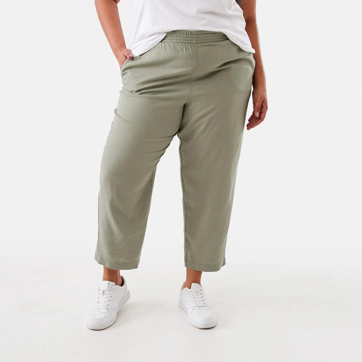 1 Curve Pull On Linen Blend Pants Soft Khaki, 1 of 5